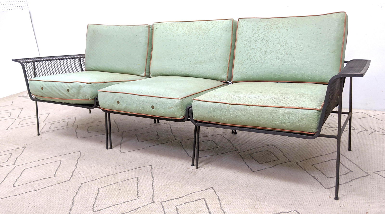 Salterini Style 3pc Sectional Sofa Couch. Wrought iron (1 of 13)