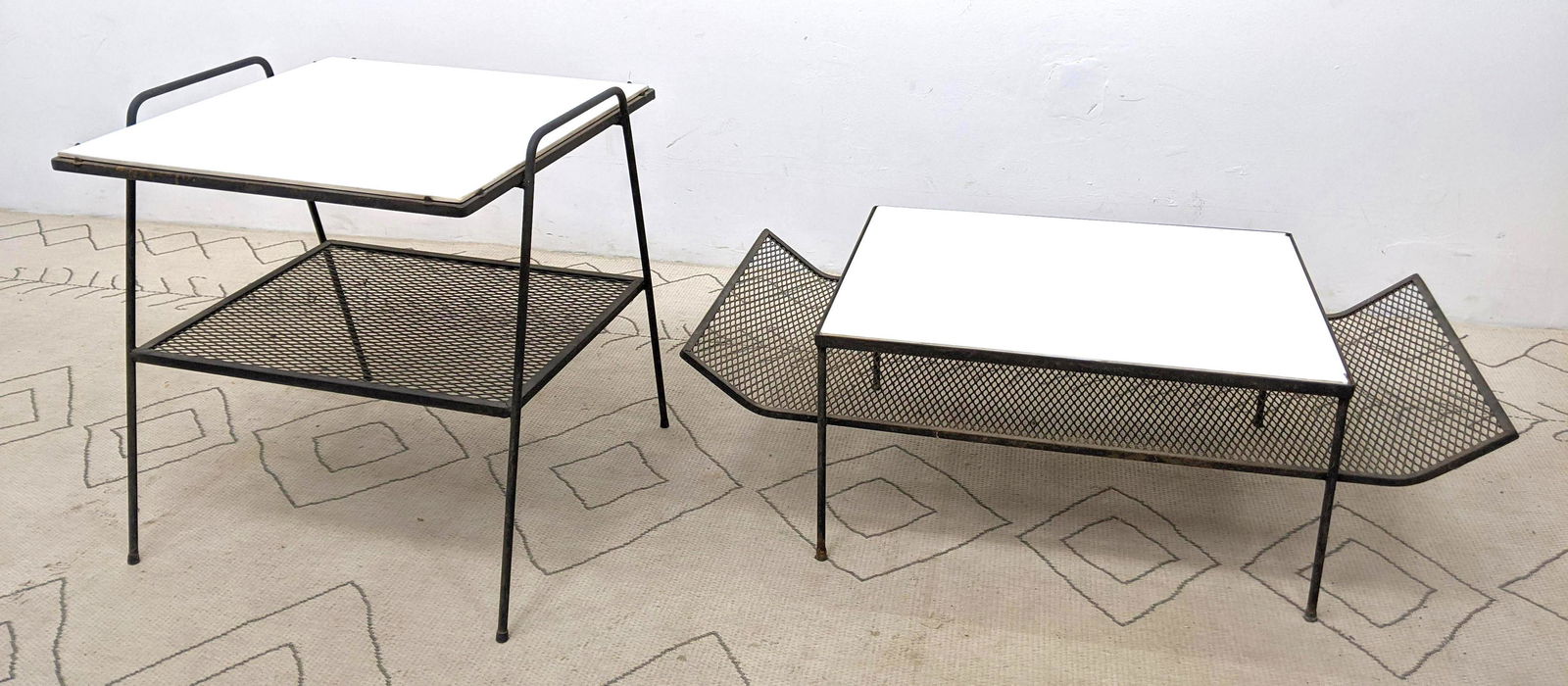 2pcs Salterini Style Tables. Iron tables with Vitrolite (1 of 18)