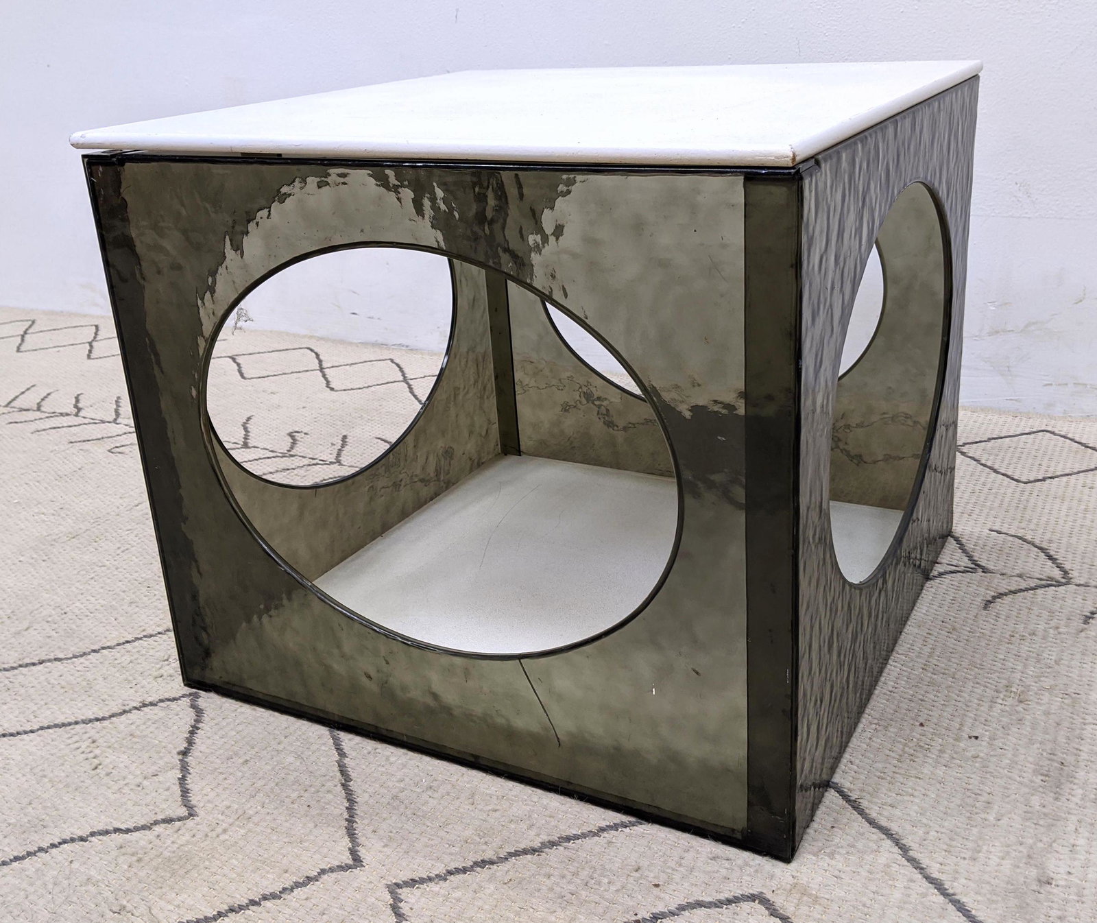 Retro Modern Plastic Cube Table. Gray and white.: Retro Modern Plastic Cube Table. Gray and white. -- Dimensions: H: 16.5 inches: W: 19 inches: D: 19 inches ---