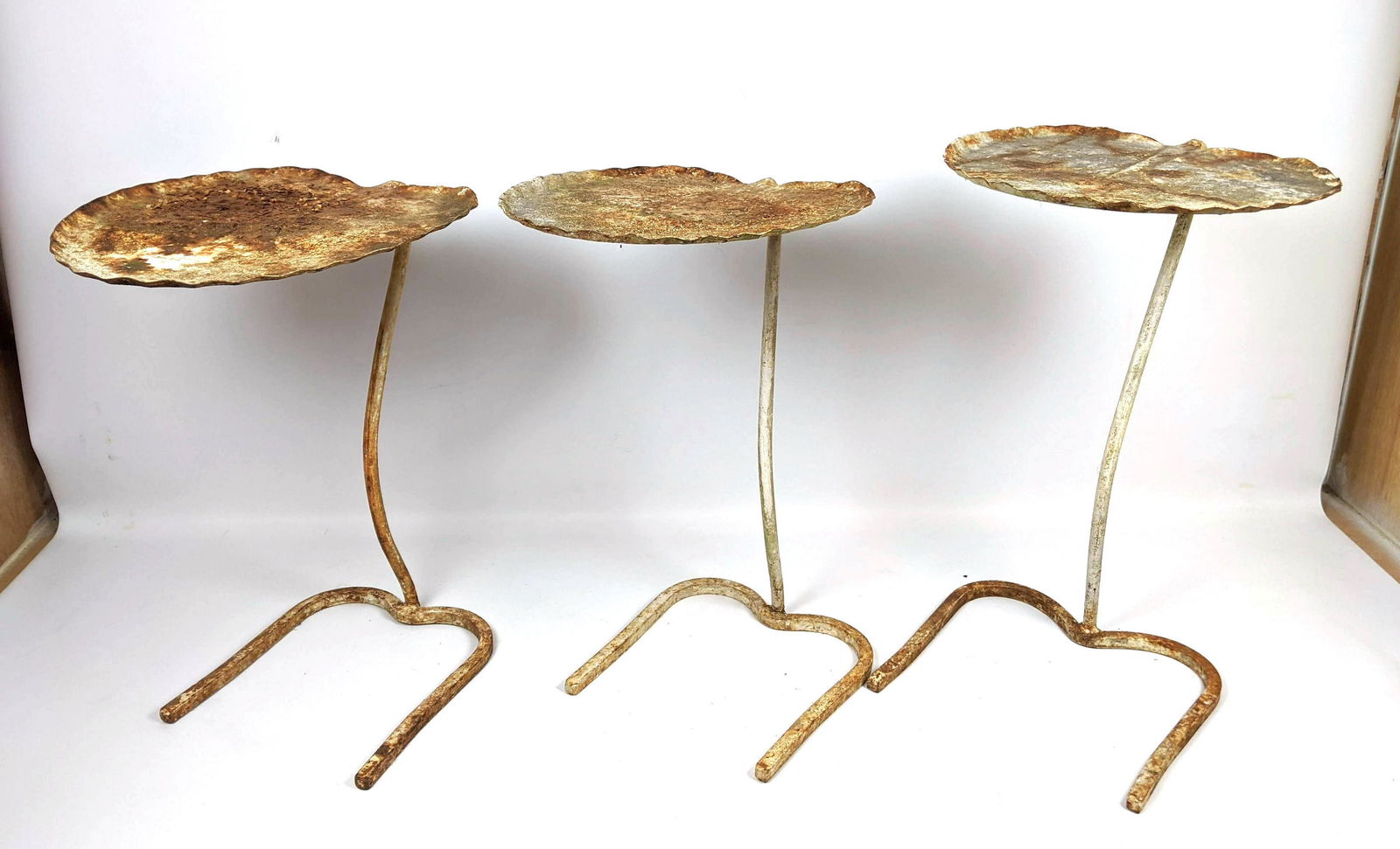 3pc SALTERINI Lily Pad Leaf  Tables. White paint. (1 of 9)