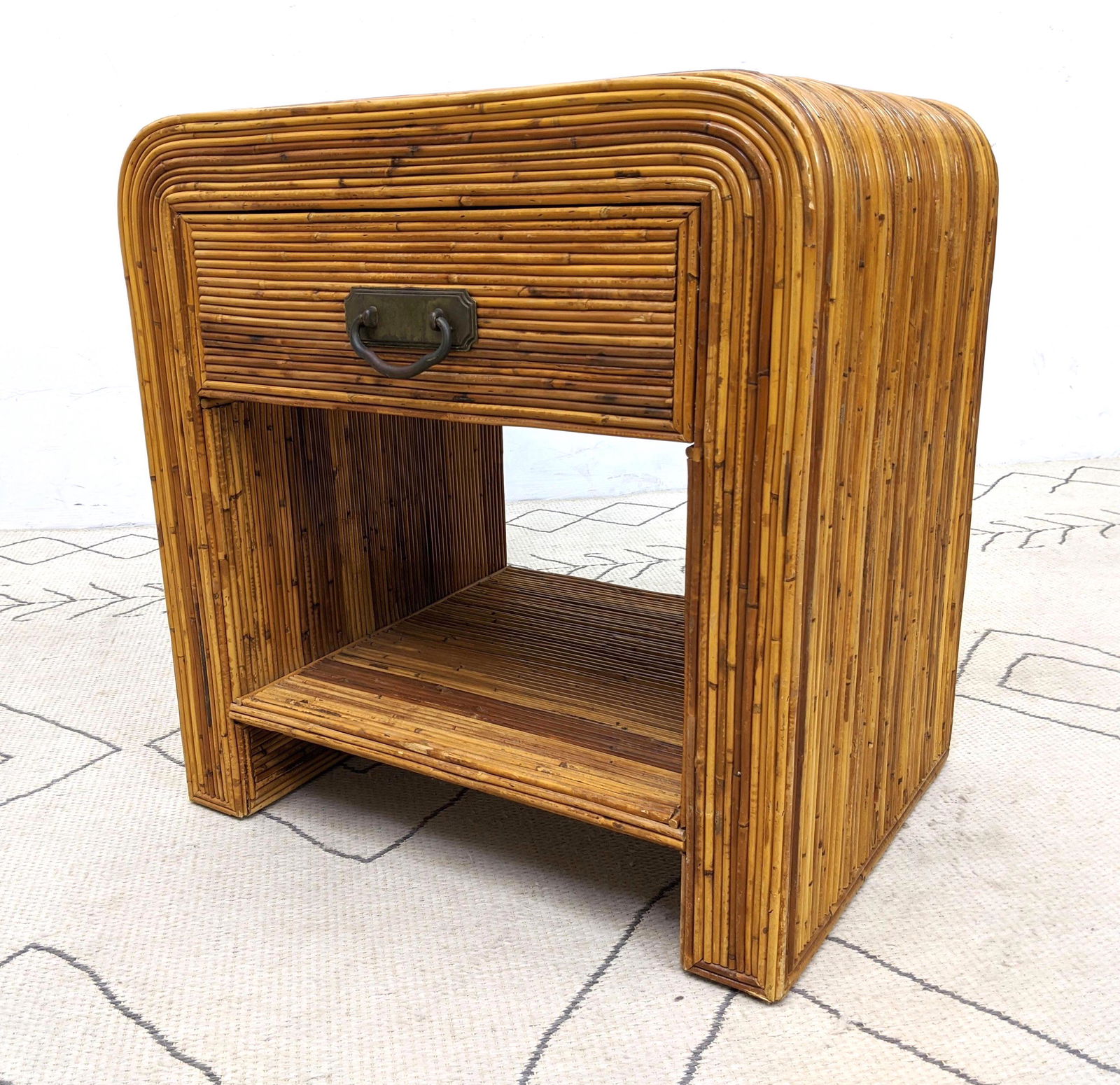 Modernist Rattan Side Table Night Stand with Single Dra (1 of 13)