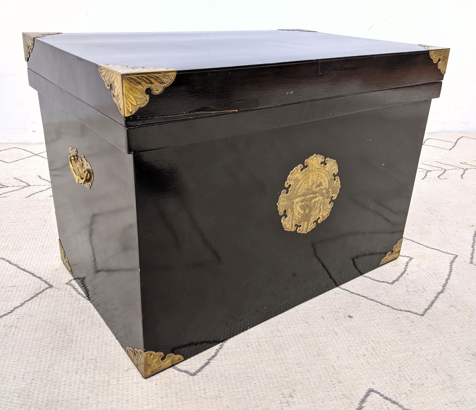 Asian Style Black Lacquer Trunk with Brass Accents. (1 of 18)