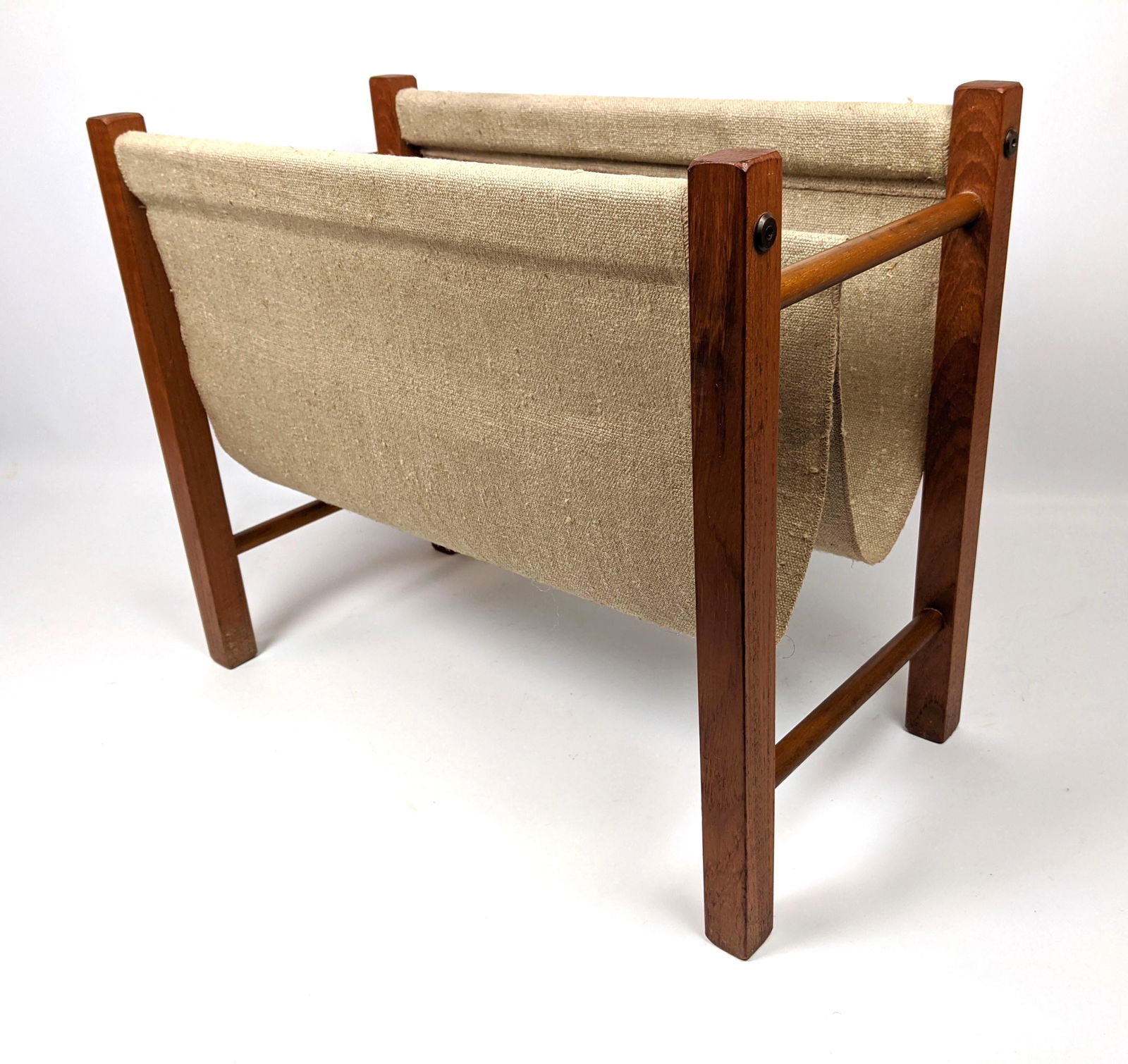 Danish Modern Teak and Canvas Magazine Rack. (1 of 8)