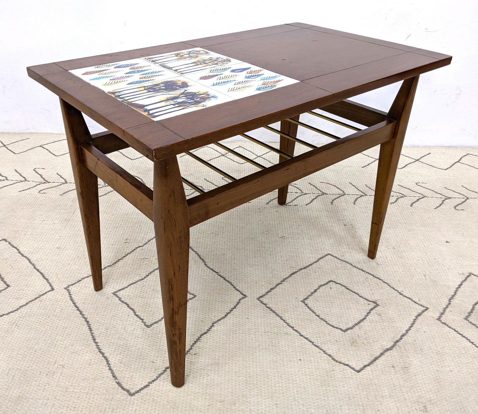 Mid Century Modern Tile Top Side Table. Inset tiles. (1 of 12)