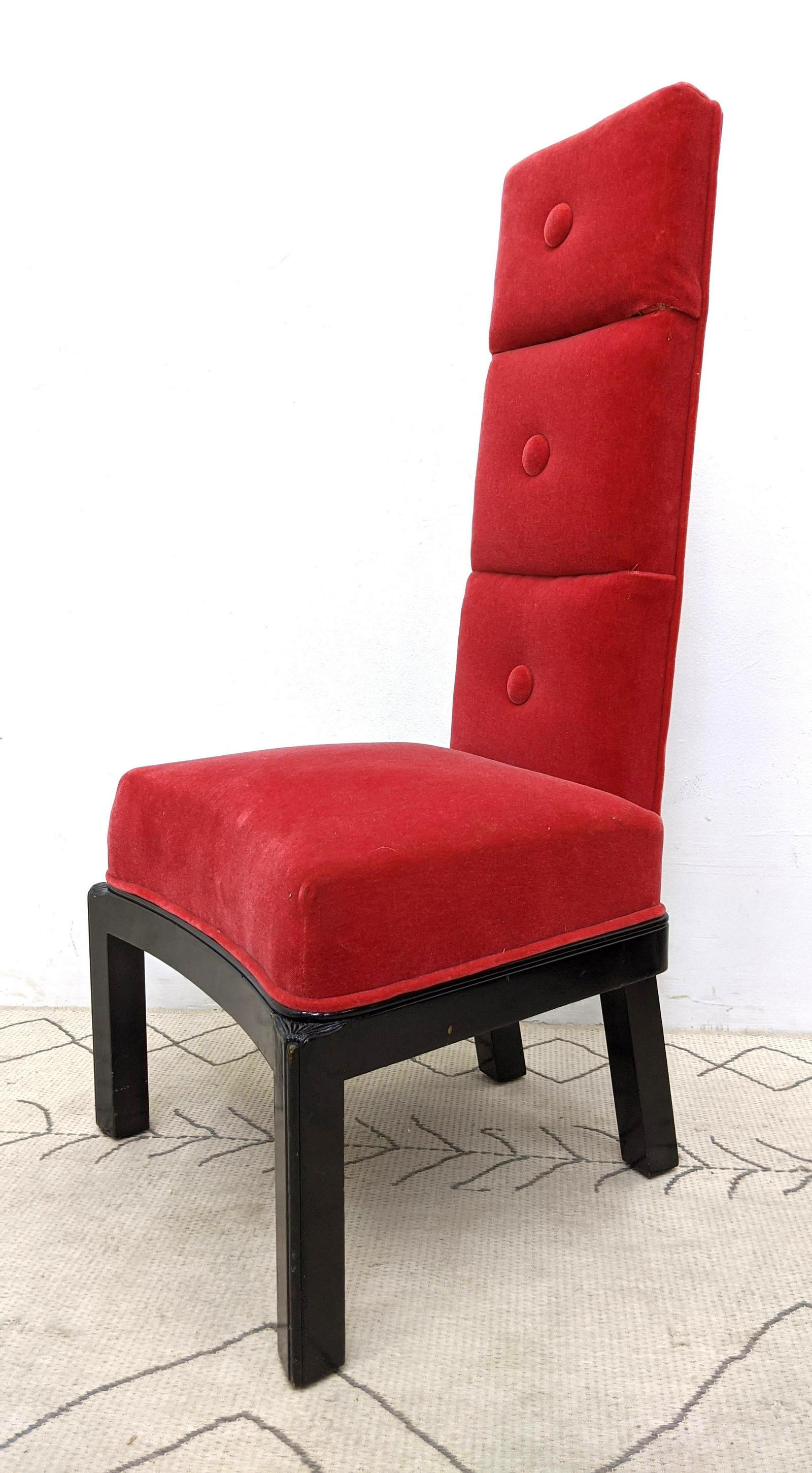 James Mont Red Tall Back Chair. Ebonized frame. Unsigne (1 of 10)