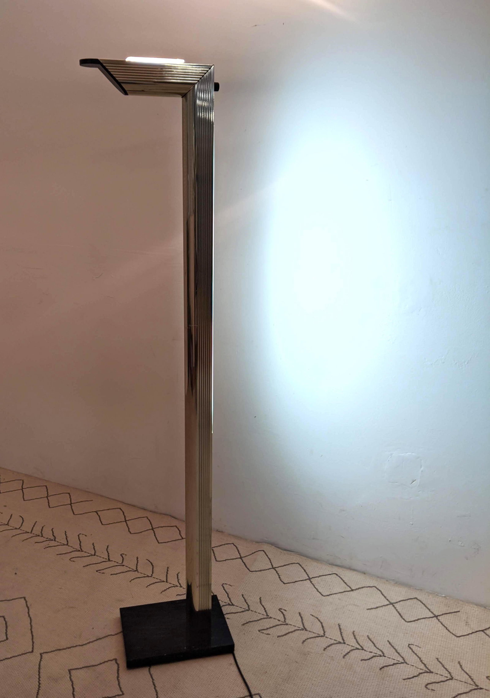 80s Italian Style Floor Lamp. Grooved metal frame on ma: 80s Italian Style Floor Lamp. Grooved metal frame on marble base.-- Dimensions: H: 72 inches: W: 10 inches: D: 14 inches ---