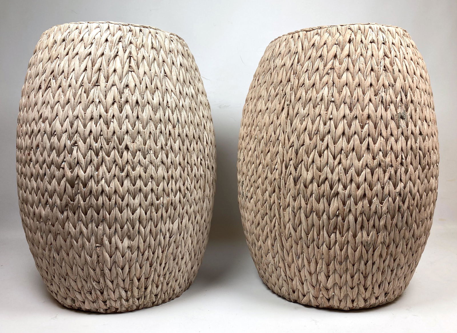 Pair of Faux Woven Pottery Garden Stool Seats. (1 of 12)