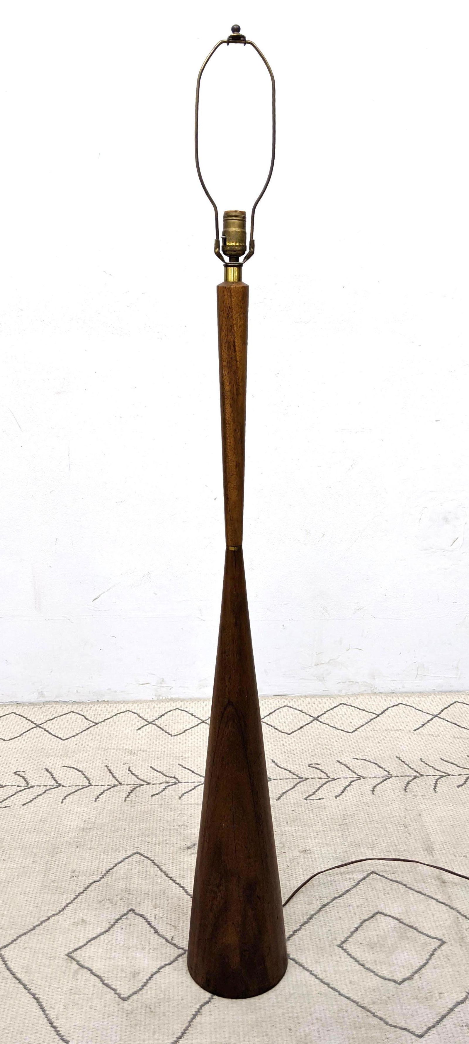 Tall Walnut Corseted Table Lamp. Brass band.: Tall Walnut Corseted Table Lamp. Brass band. -- Dimensions: H: 58 inches: W: 7 inches: D: 7 inches ---