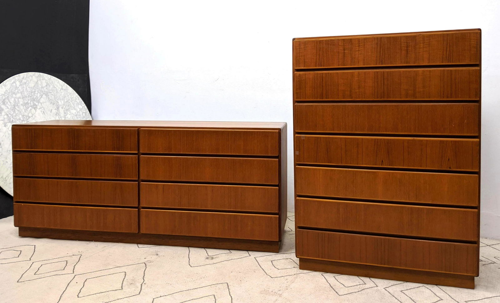KOMFORT Danish Modern Teak Bedroom Furniture. Tall Ches: KOMFORT Danish Modern Teak Bedroom Furniture. Tall Chest and Low Dresser-- Dimensions: H: 31 inches: W: 71.5 inches: D: 19 inches ---
