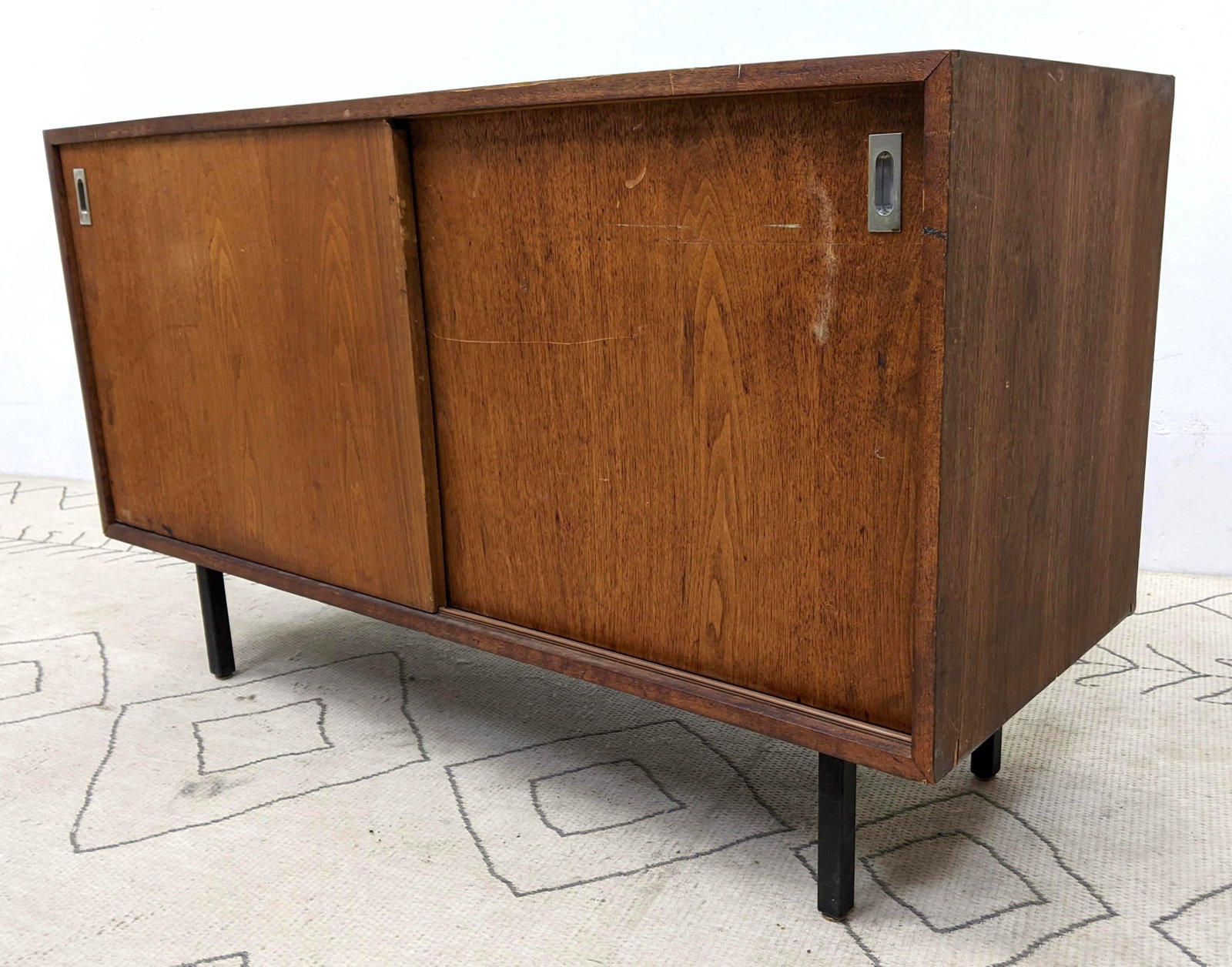American Modern Sliding Door Credenza Cabinet.: American Modern Sliding Door Credenza Cabinet. -- Dimensions: H: 28.5 inches: W: 48 inches: D: 18 inches ---