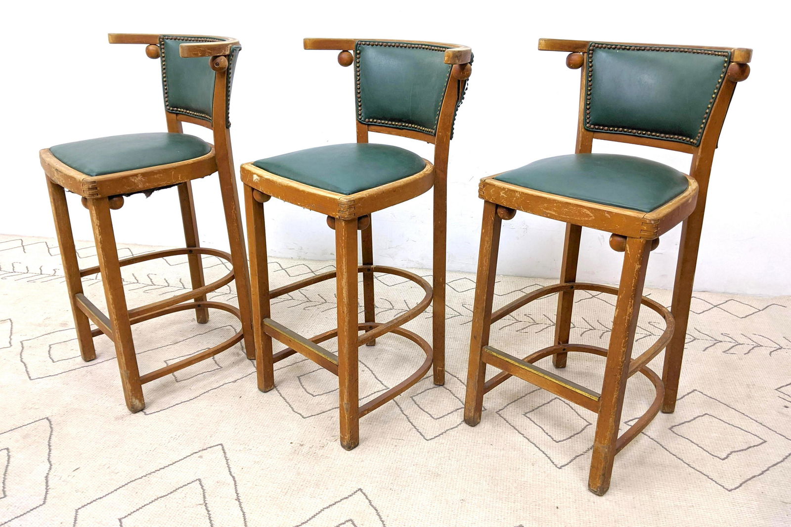 Set 3 Thonet style Modern Bar Stools. Green seats.  Hof (1 of 14)