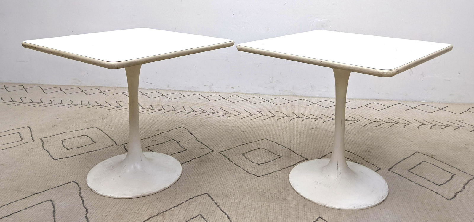 Pair Mid Century Modern Tulip Side Tables with Square T (1 of 12)