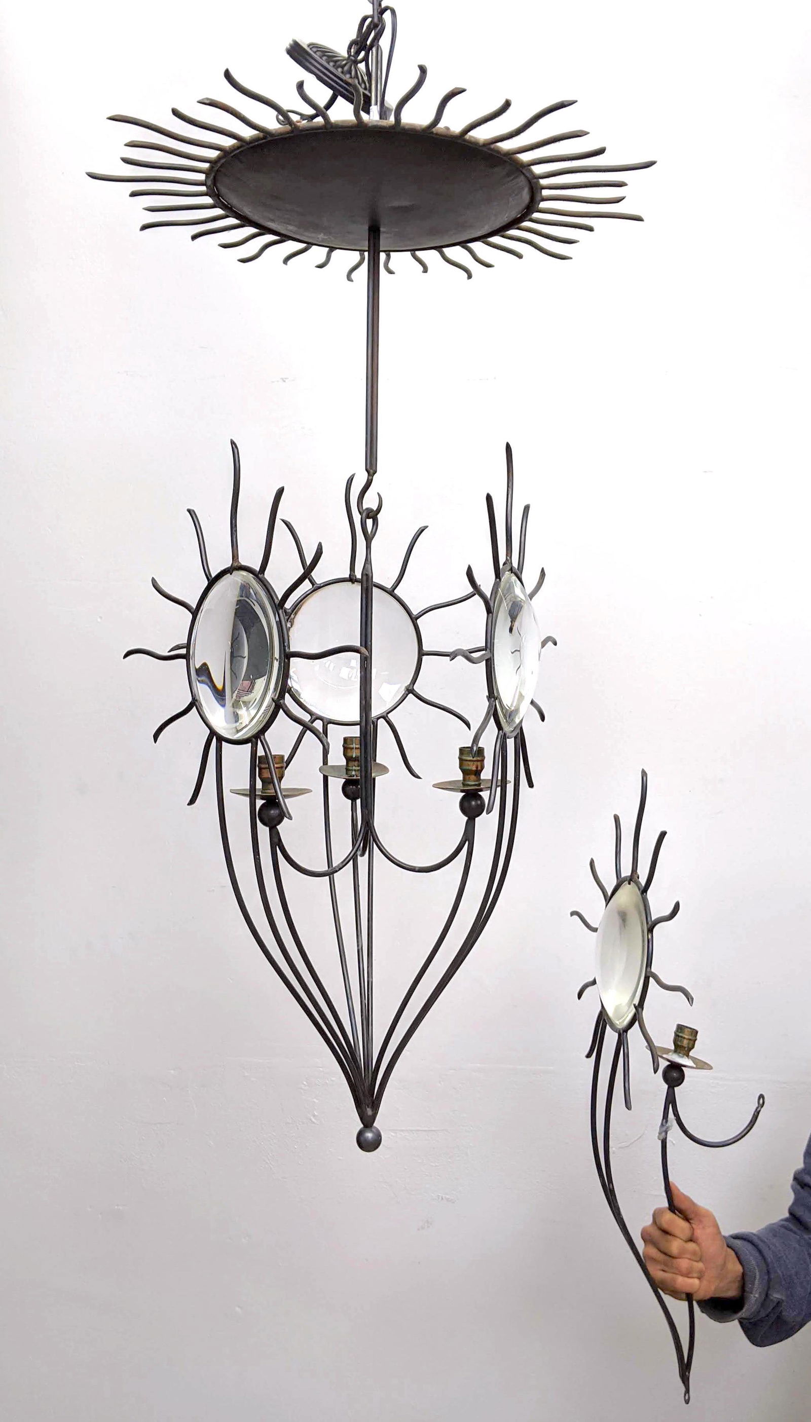 2 pc French Style Iron and Glass Lighting Fixtures.  Ch (1 of 17)
