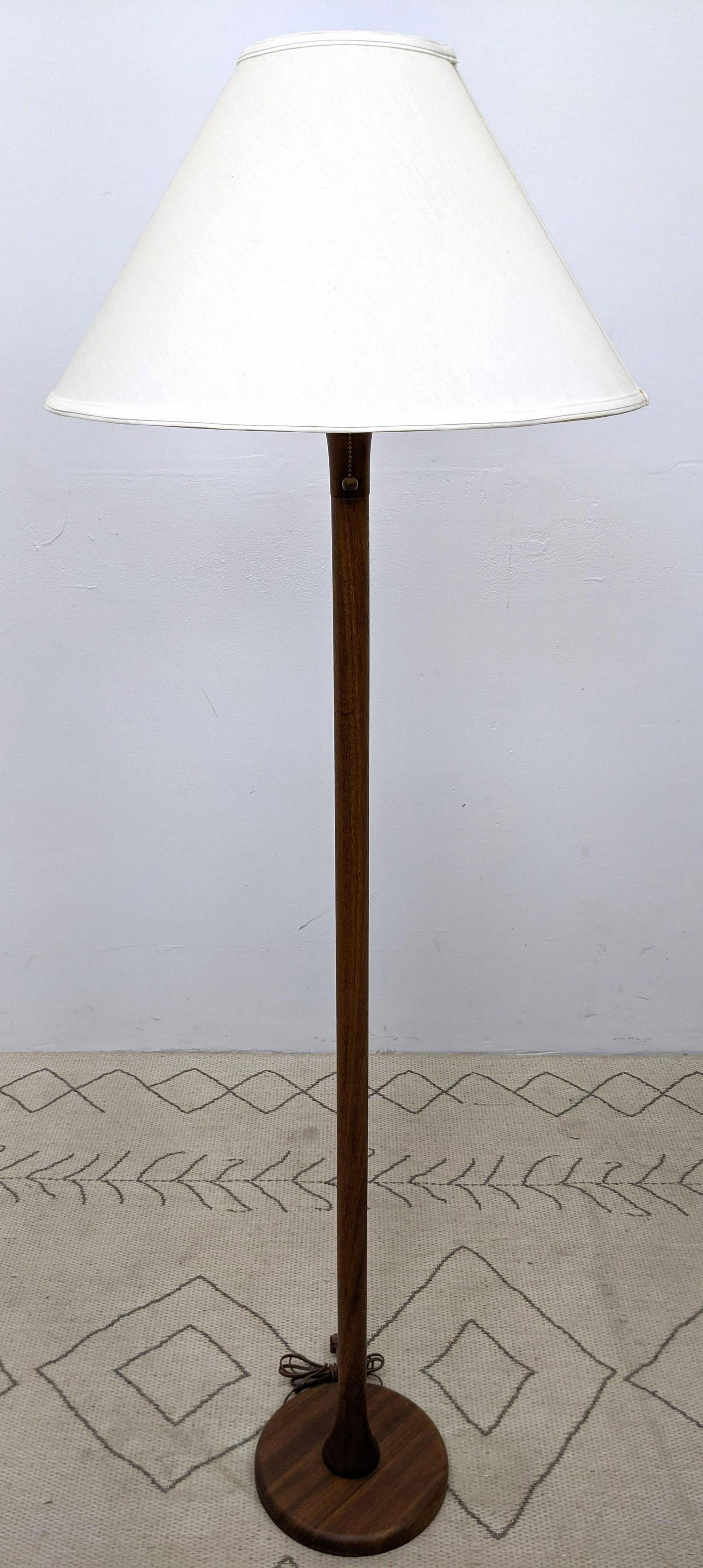 Danish Modern Teak Floor Lamp.  Column form with disc b (1 of 7)