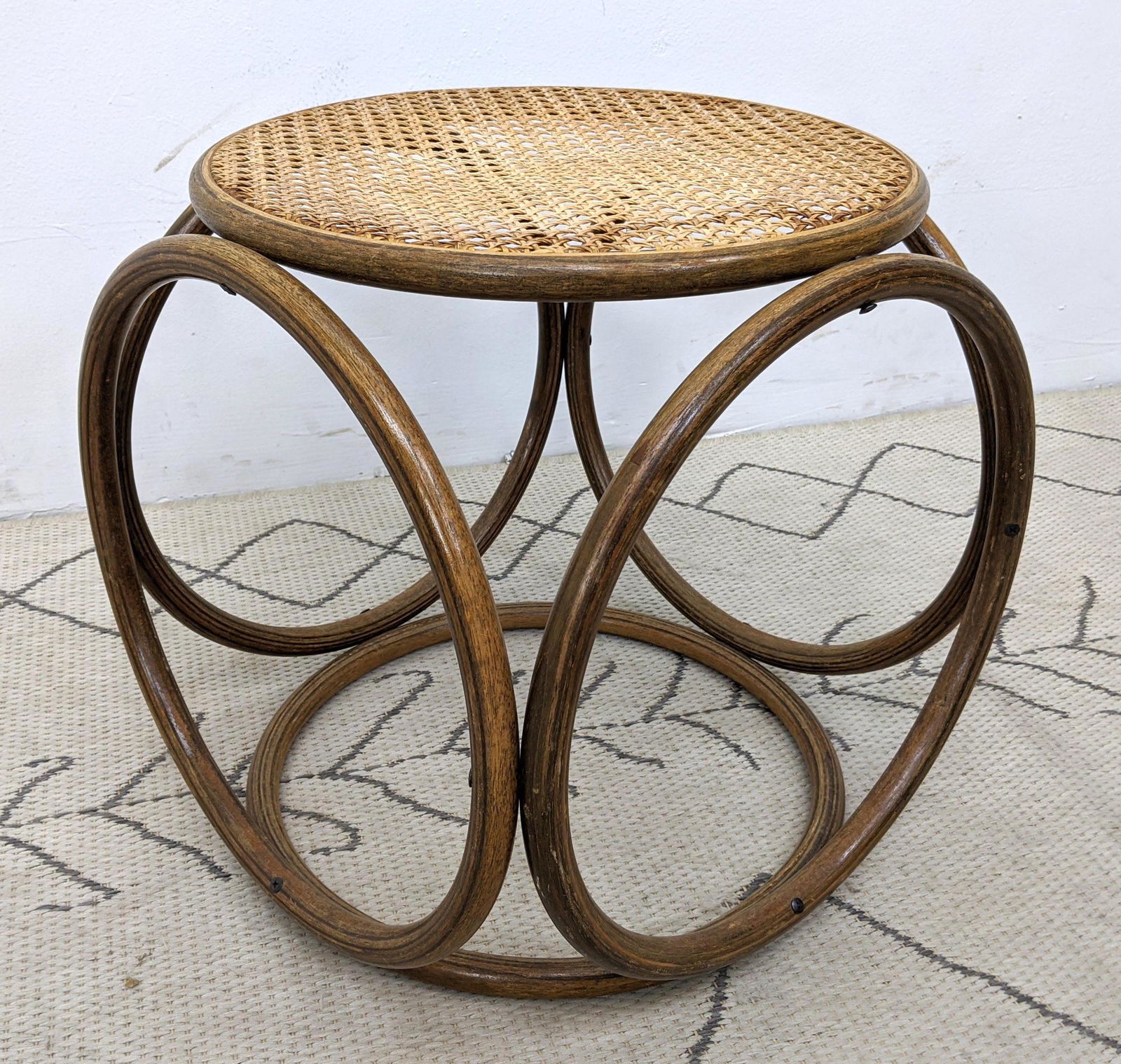 Bentwood and Cane Ottoman Footstool. Bent Wood Frame. (1 of 10)