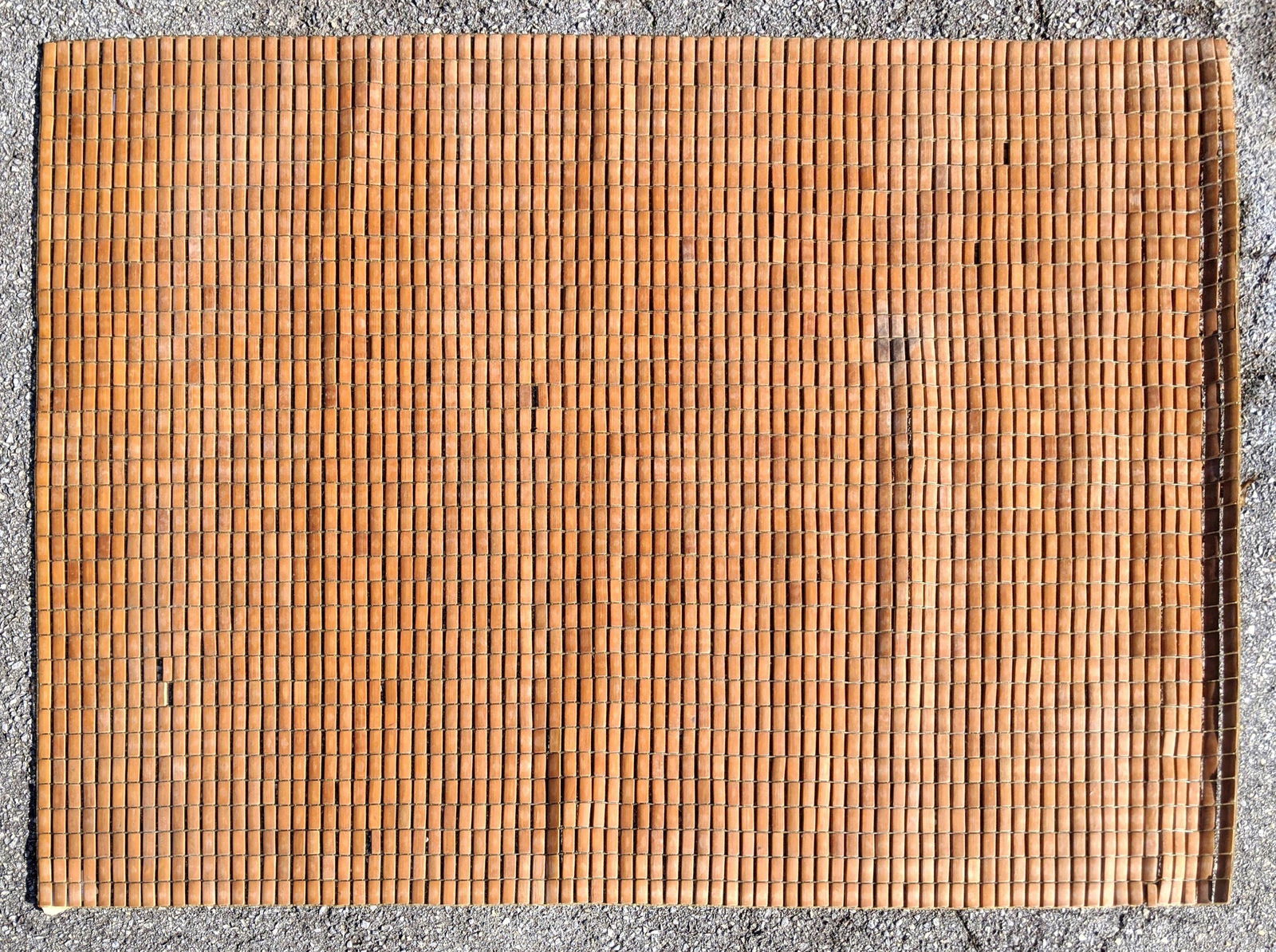 4'11x7'3 Woven flat weave carpet with wood tiles. (1 of 8)