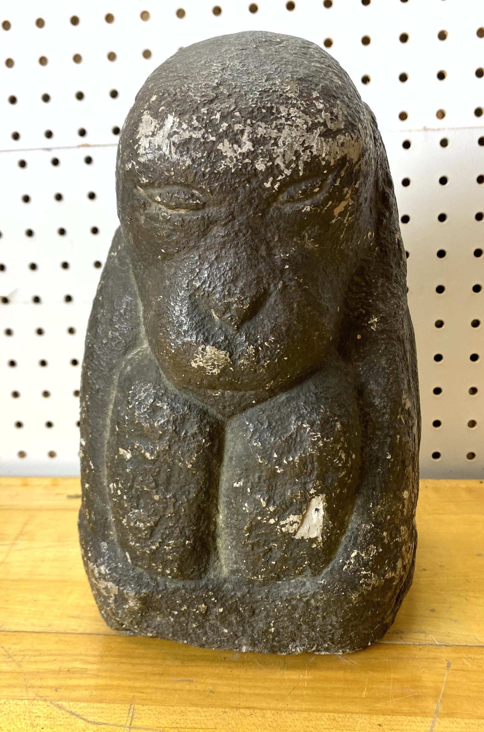 Carved John Flannagan Chimpanzee Abstract Sculpture: Carved John Flannagan Chimpanzee Abstract Stone Sculpture. Monkey.-- Dimensions: H: 11 inches ---