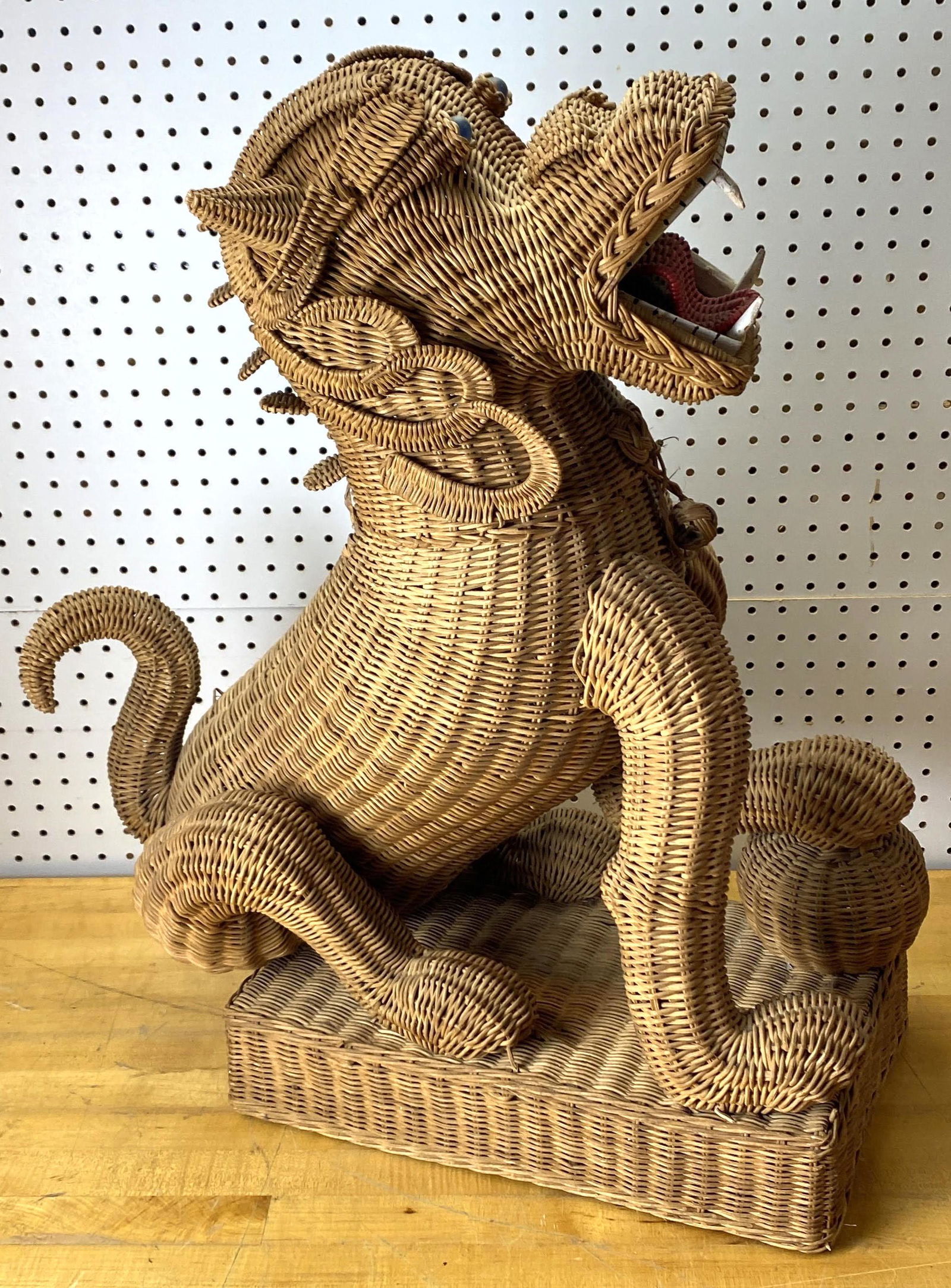 Wicker Rattan Foo Dog Sculpture. (1 of 7)
