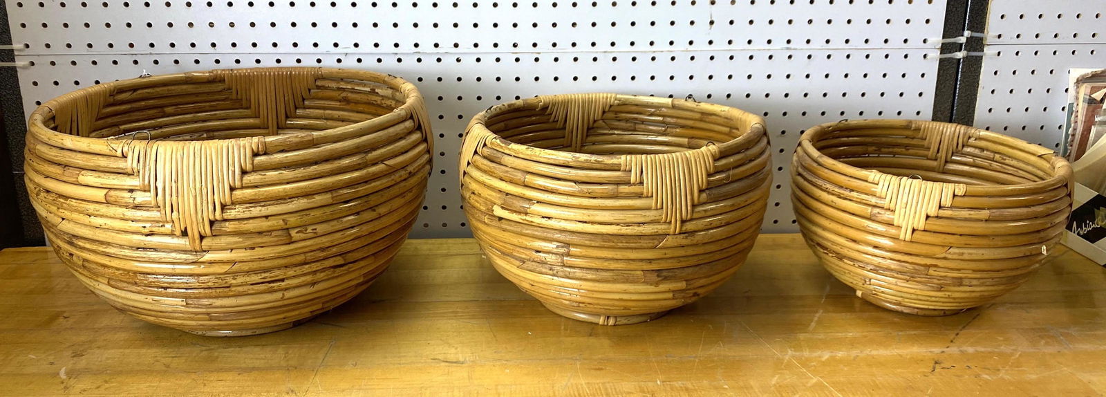 3pc Rattan Bamboo Planter Bowls. (1 of 5)