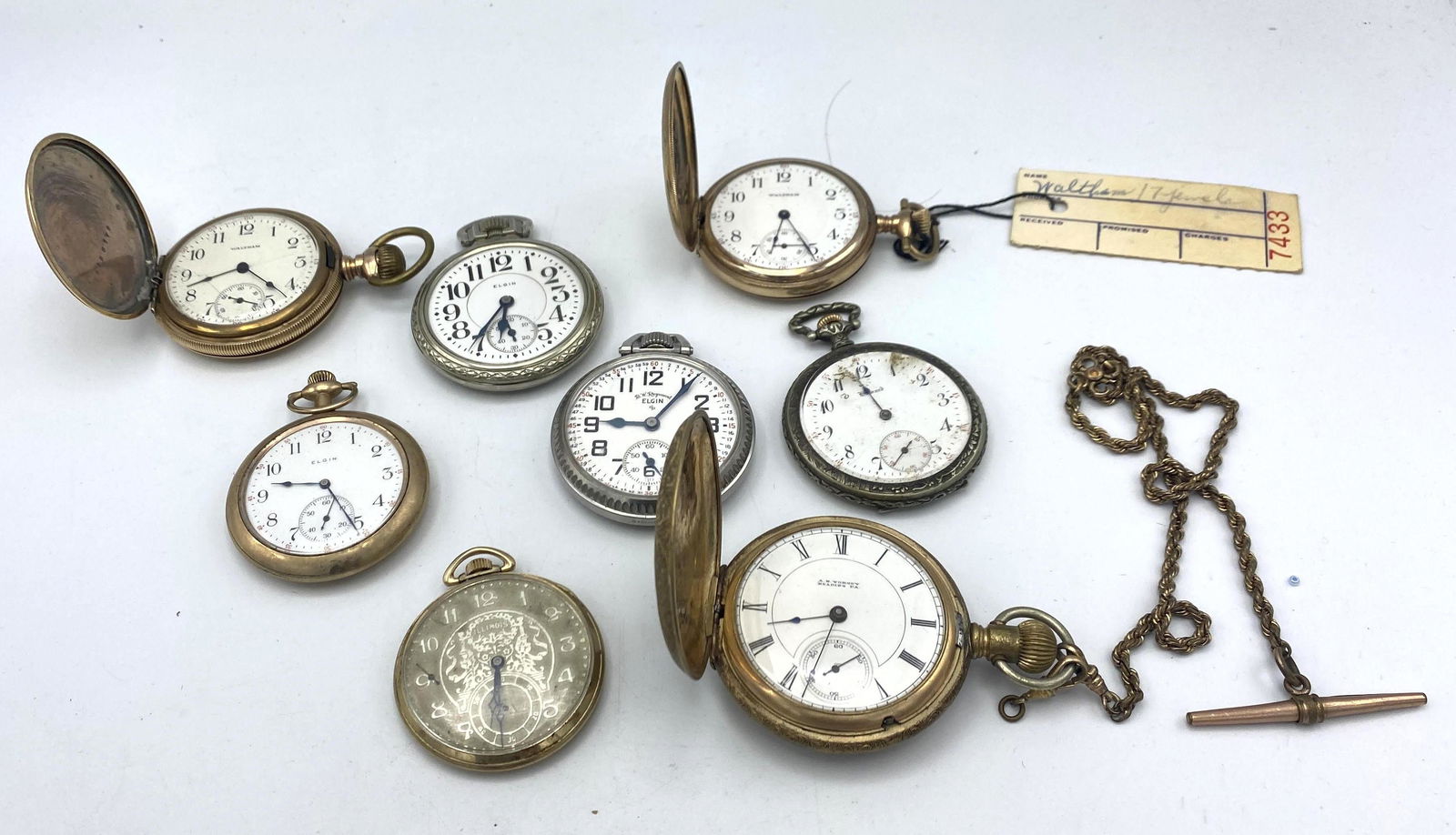 8pcs Antique Pocket Watches. Elgin, Illinois, Howard, W (1 of 13)