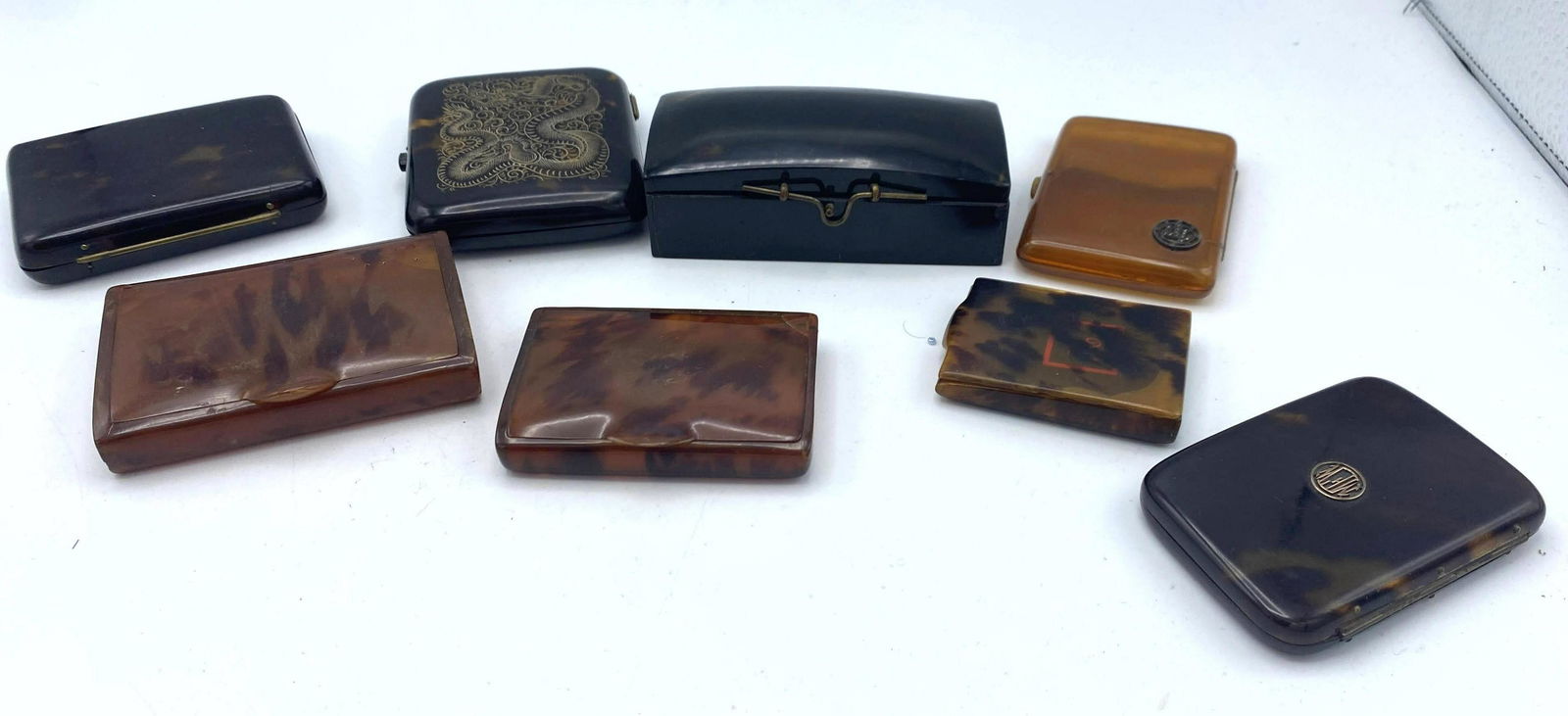 8pcs Vintage antique Boxes. Cigarette boxes etc. carved (1 of 15)