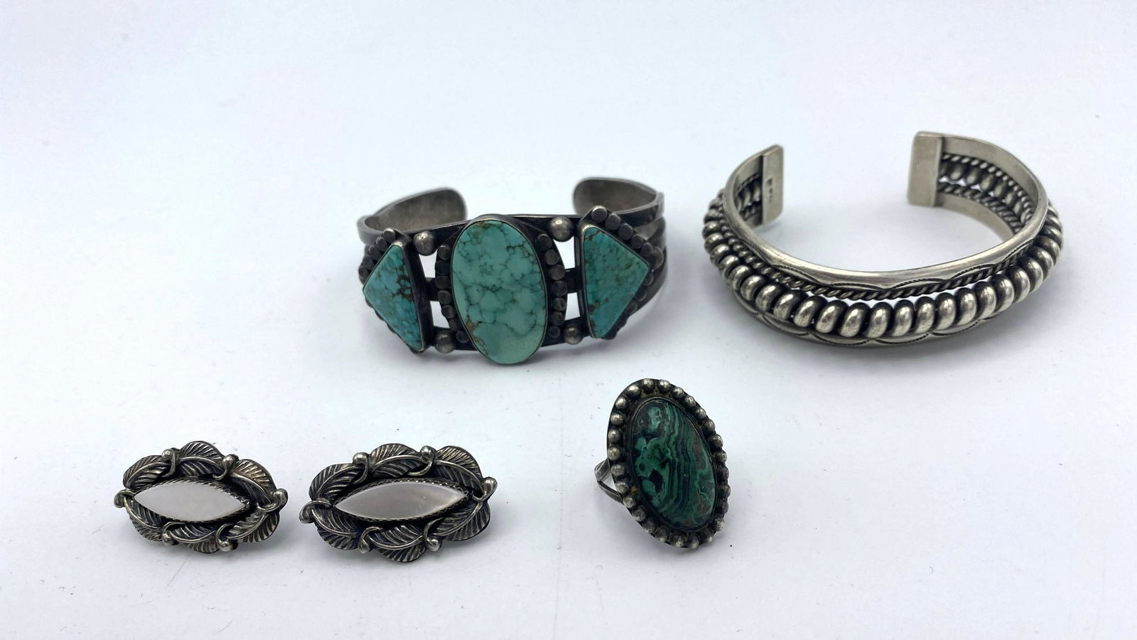 Lot American Indian Jewelry. Bracelets, earrings, ring. (1 of 7)
