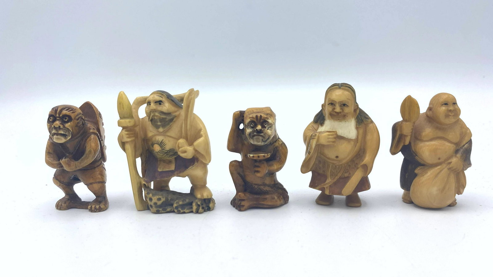 5pcs Miniature Japanese Carvings. Figural. Most signed. (1 of 5)