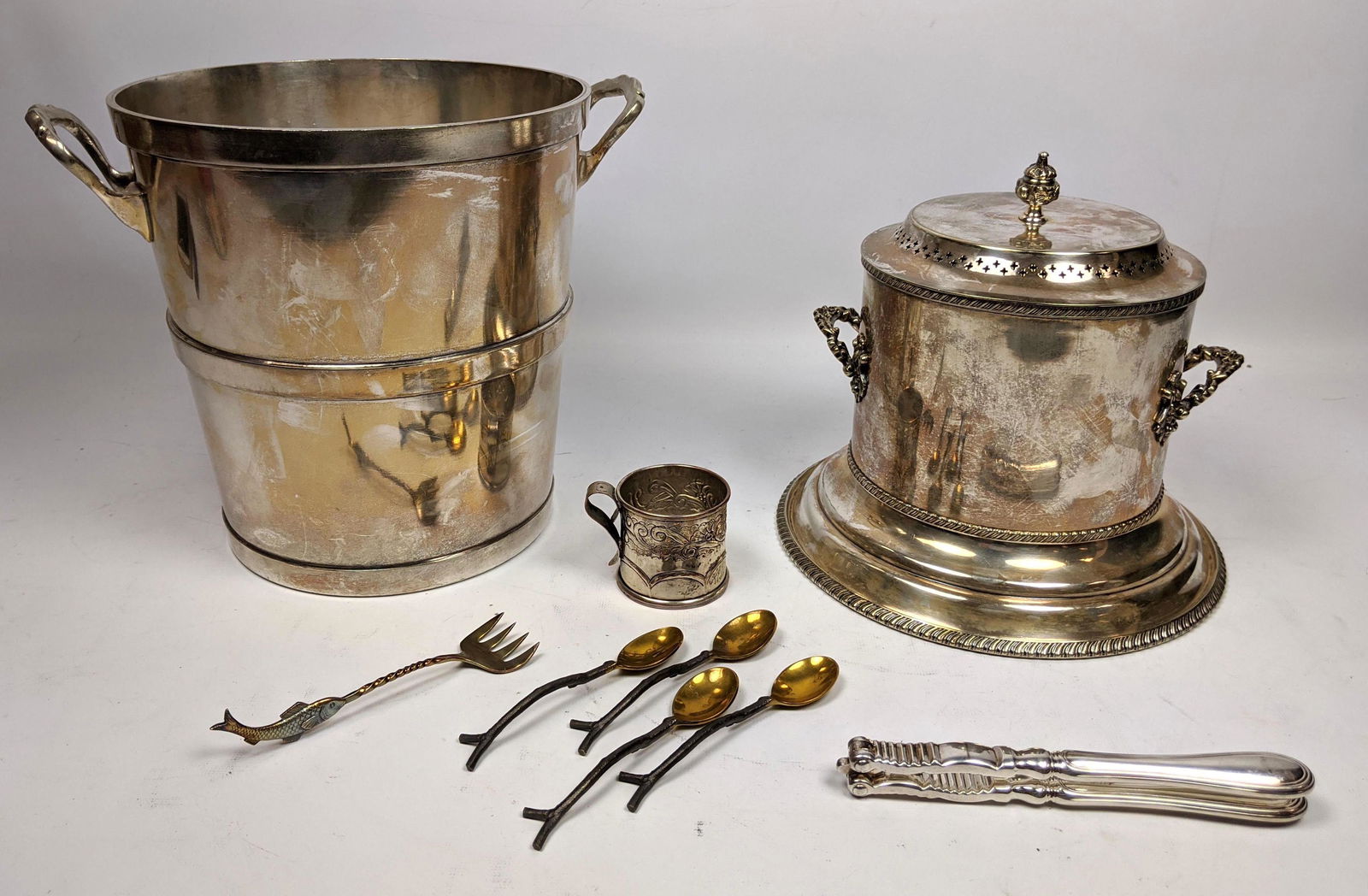 9 pc Silver Plate Lot. Champagne bucket. Unique contain (1 of 17)