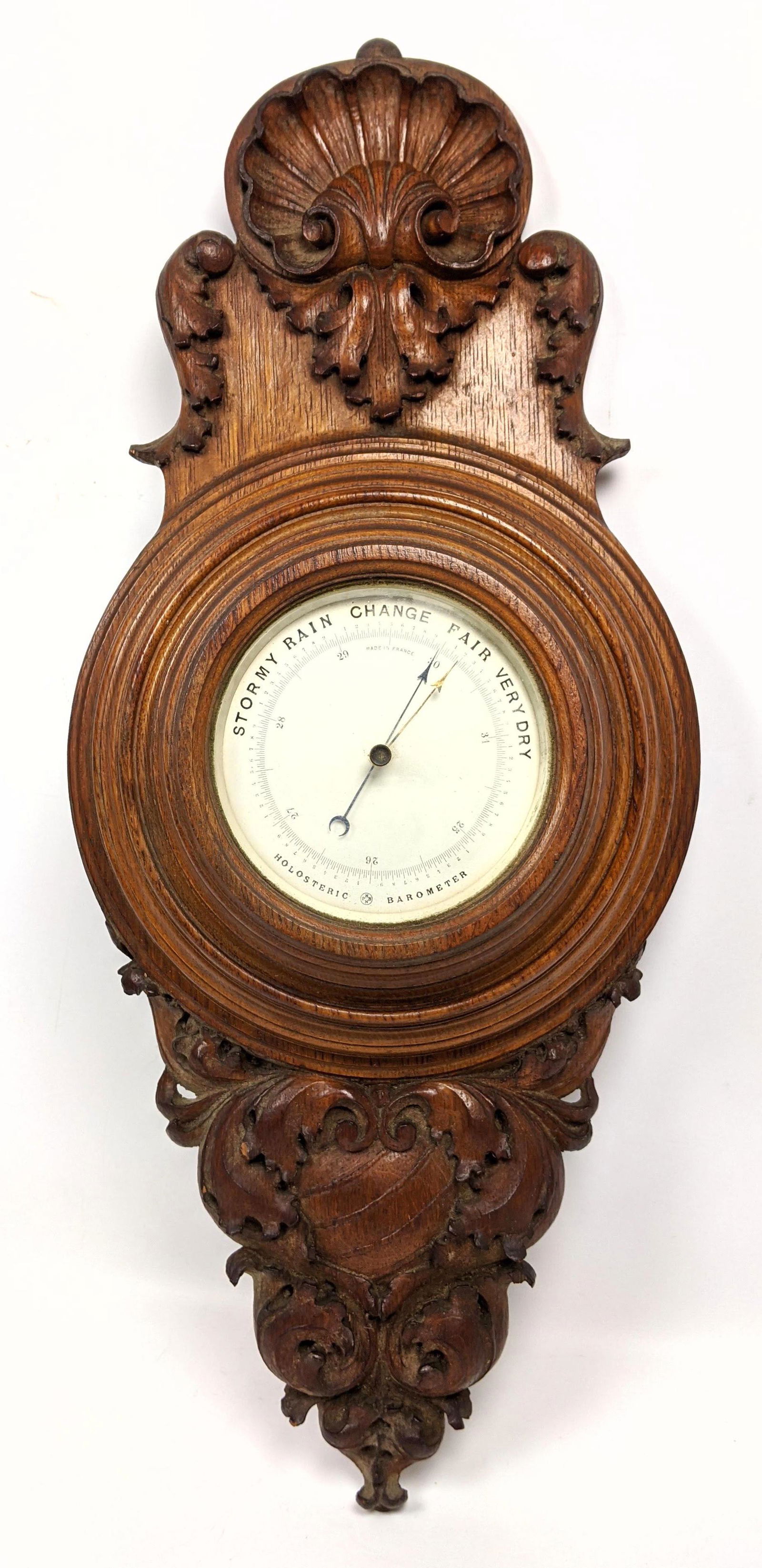 Oak Carved Wood Wall Barometer. HOLOSTERIC (1 of 12)