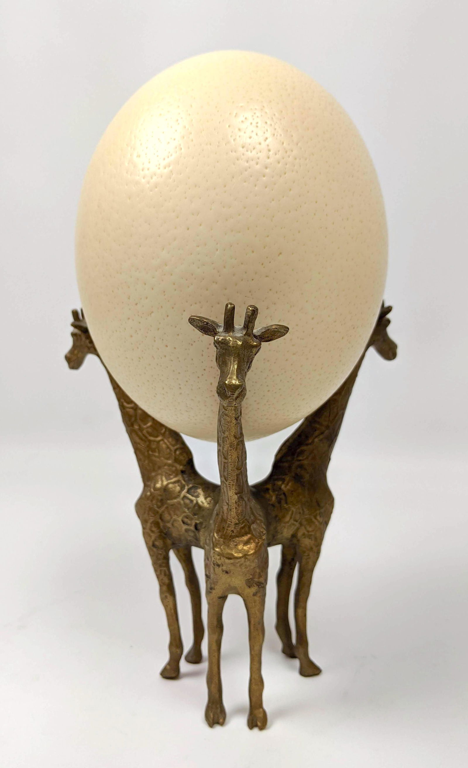 Circa 1977 Brass Giraffe Sculpture with Ostrich Egg. Ta (1 of 10)