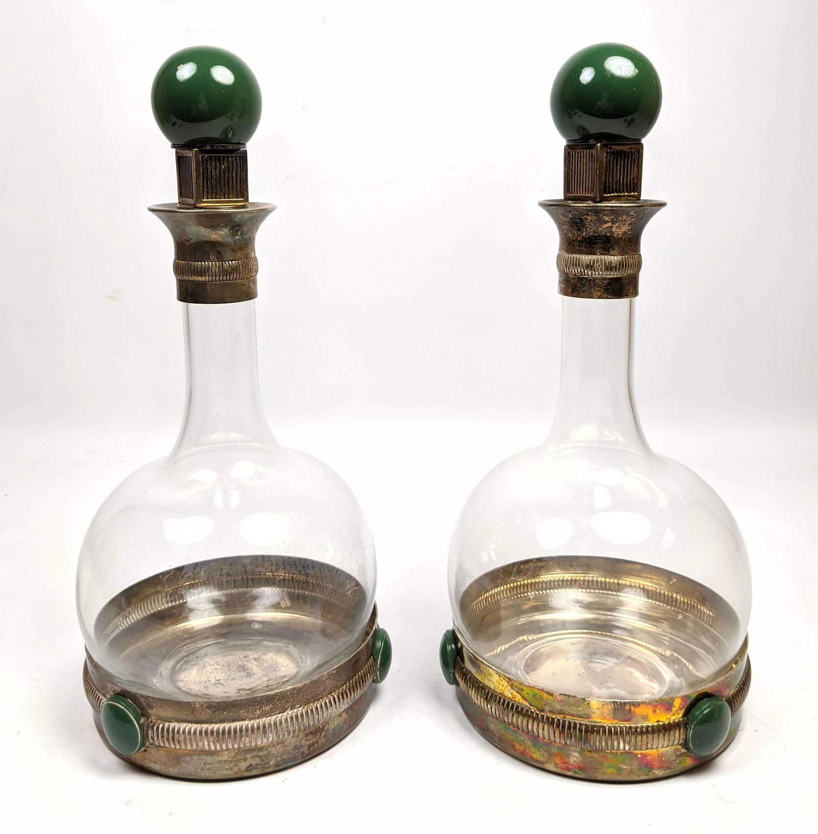 Pair GUCCI Decanters.  Silver Plate and Glass. Green ac (1 of 11)