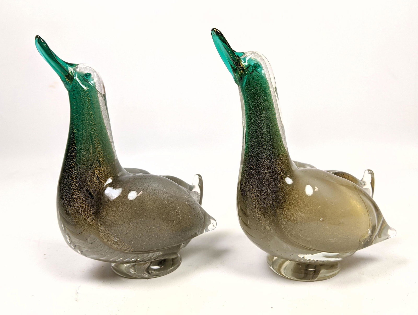 Pair Murano Glass Bird Figures. Gold Flecks. (1 of 7)