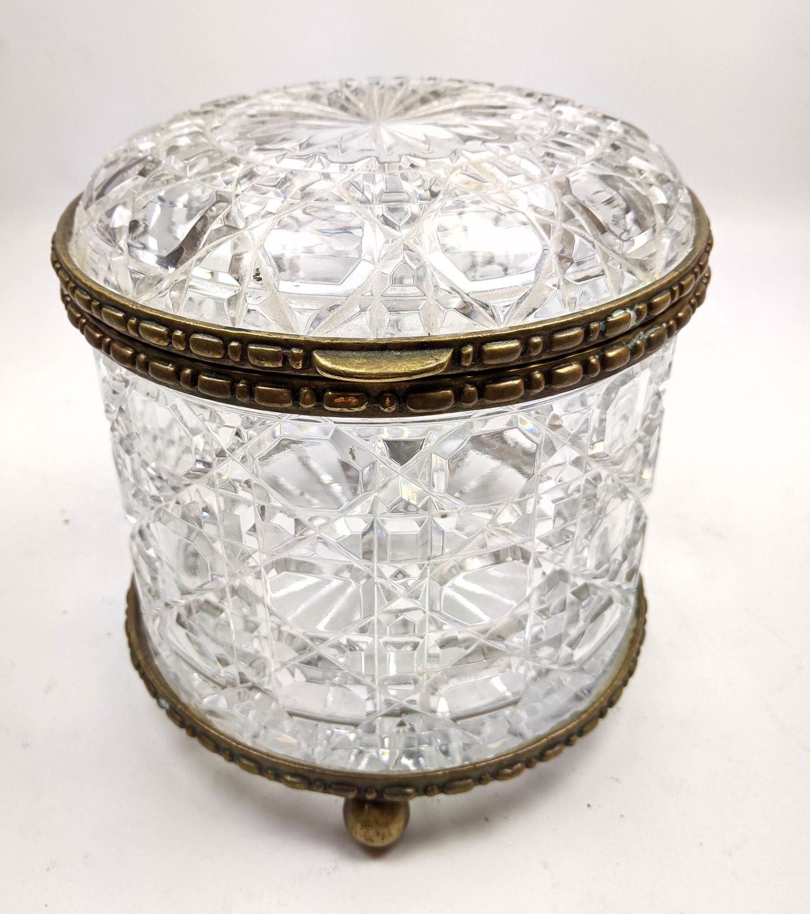 Crystal and Brass Hinged Lidded Round Box. (1 of 11)