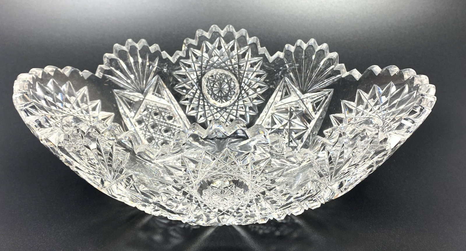10.5 inch American Brilliant Period Cut Glass Fruit Bo: 10.5 inch American Brilliant Period Cut Glass Fruit Bowl-- Dimensions: H: 4 inches: W: 10.5 inches: D: 6.5 inches ---