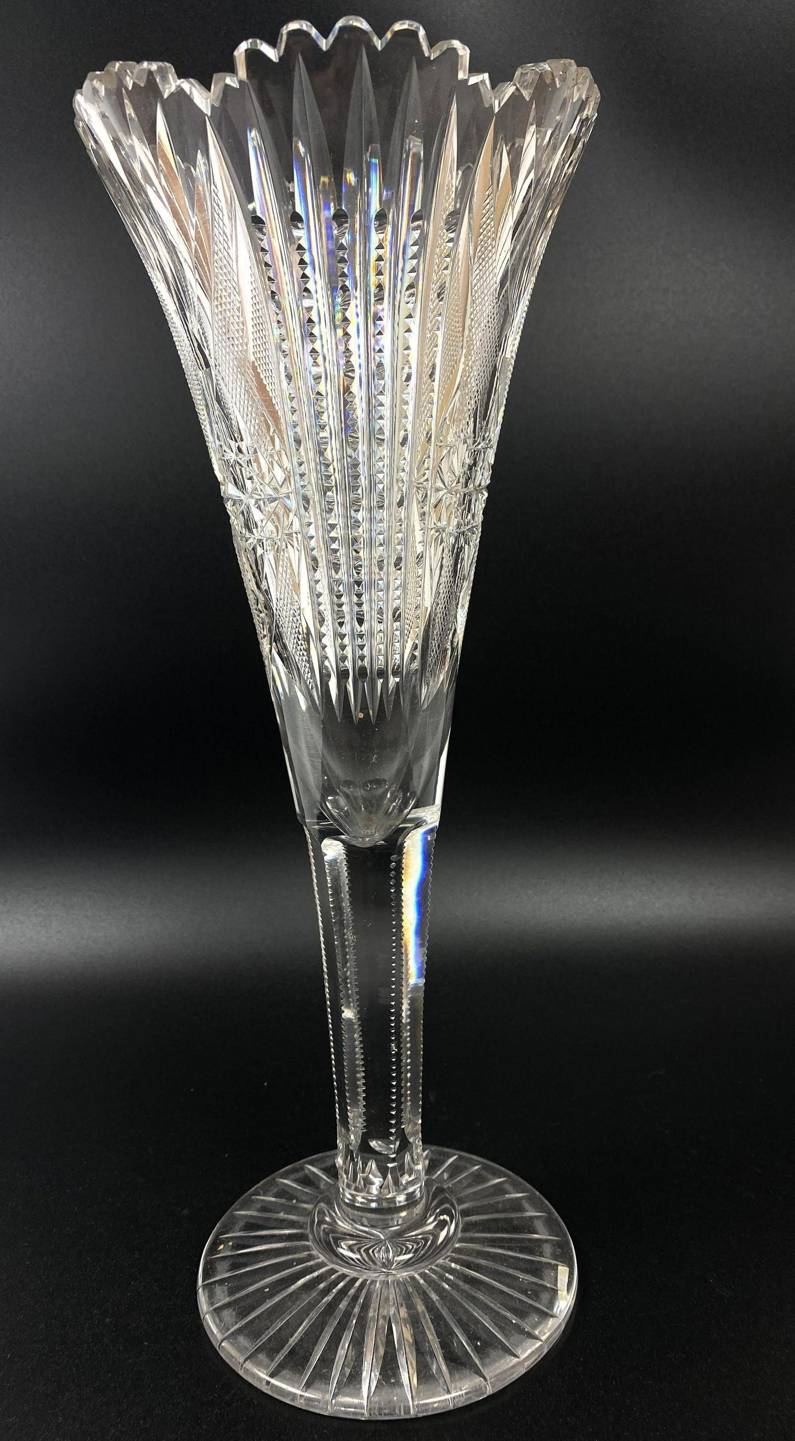 14 inch American Brilliant Period Trumpet case Cut Glas (1 of 6)