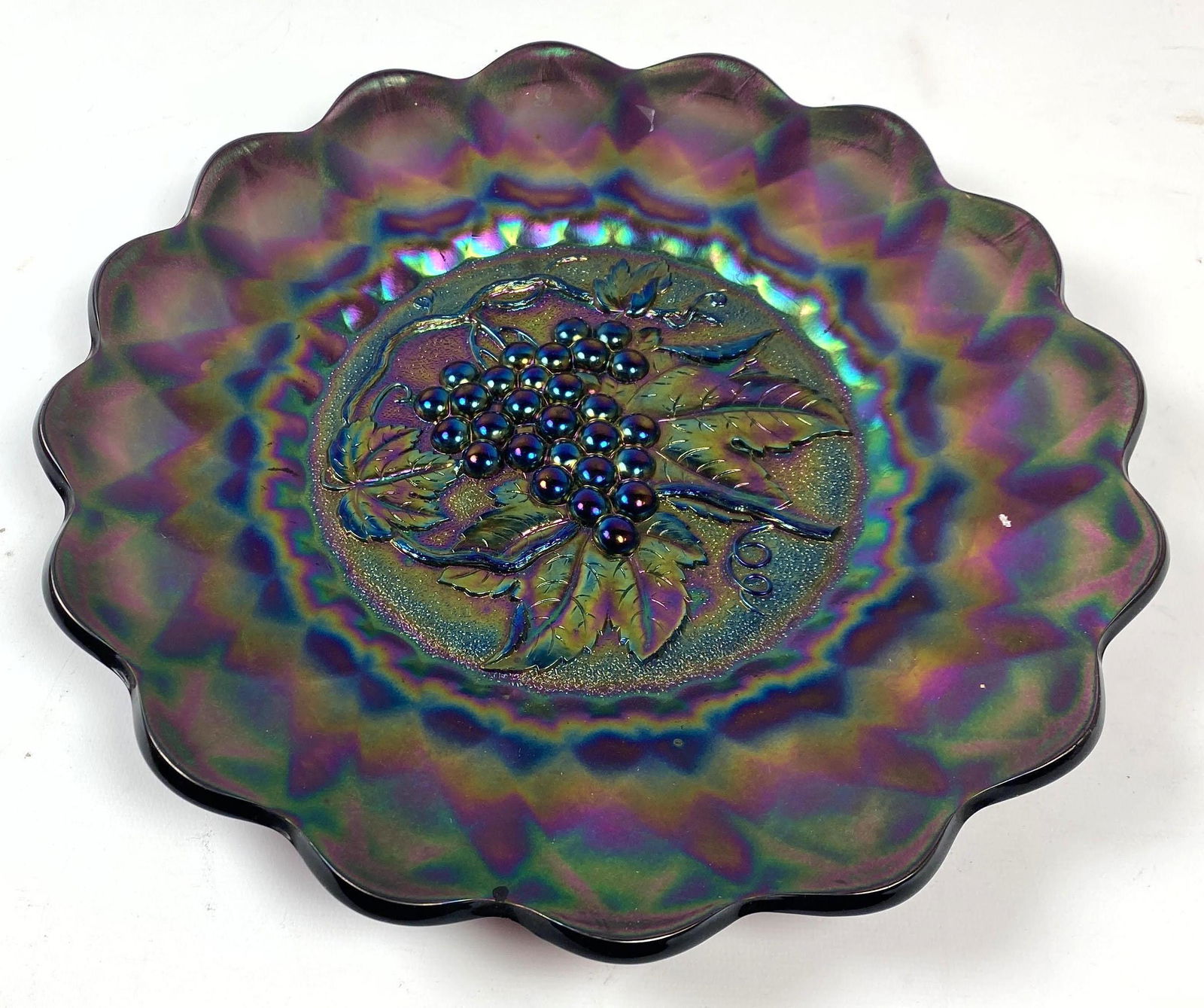 Imperial Carnival Glass Heavy Grape chop plate. Purple. (1 of 5)