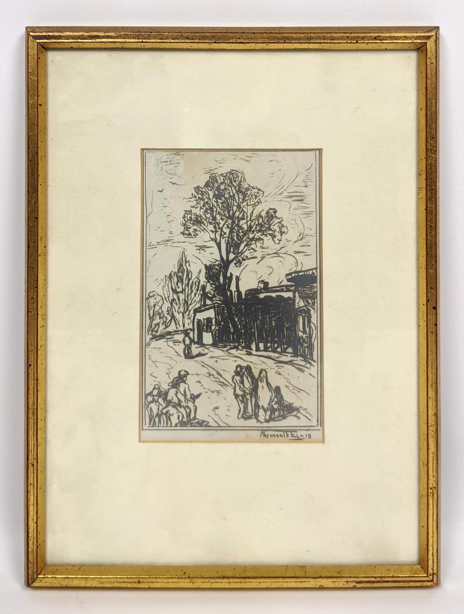 FREMONT ELLIS Etching Print. Old street Santa Fe. Penci (1 of 7)