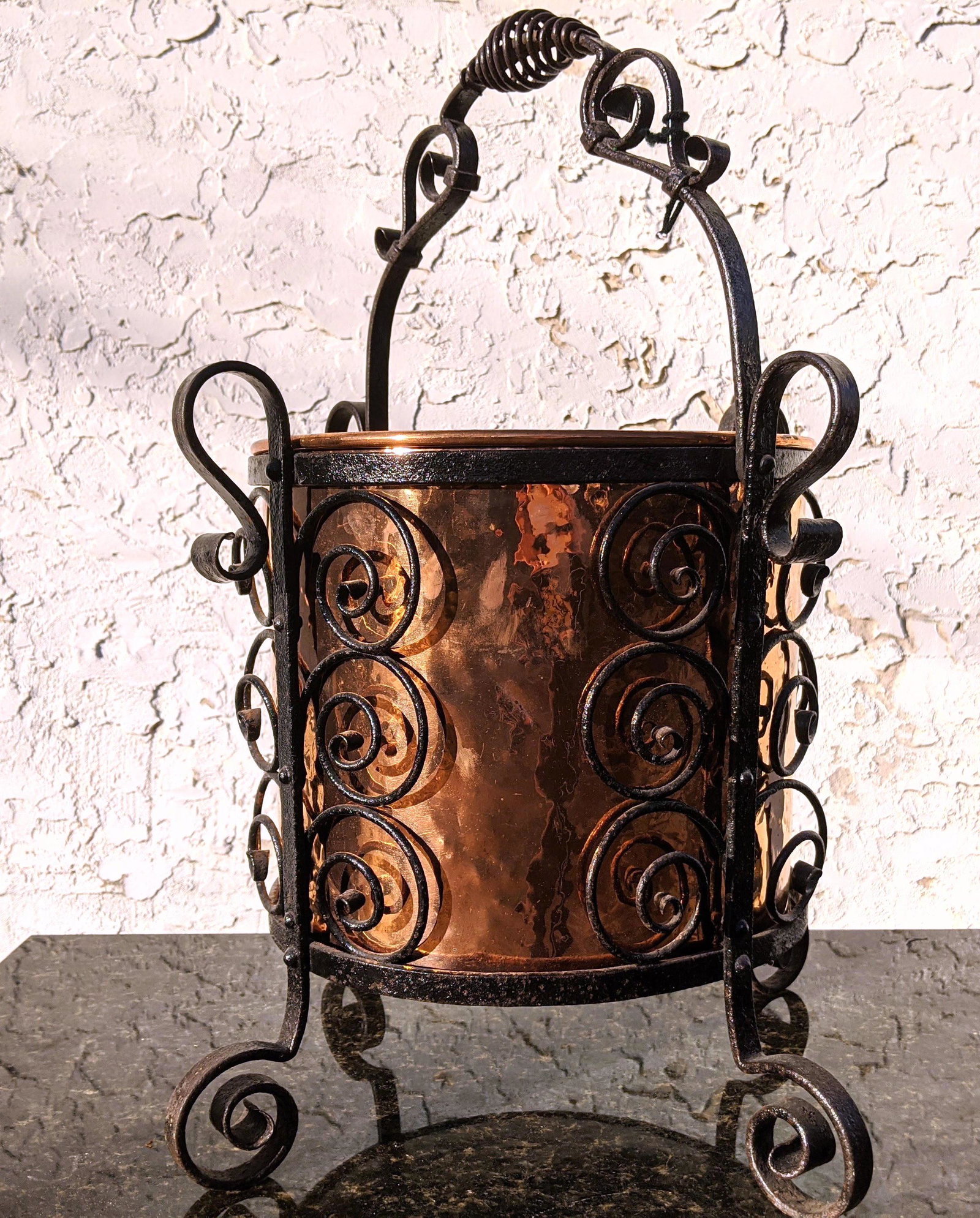 Wrought Iron and Copper Coal Bucket. Fancy Scroll desig (1 of 9)