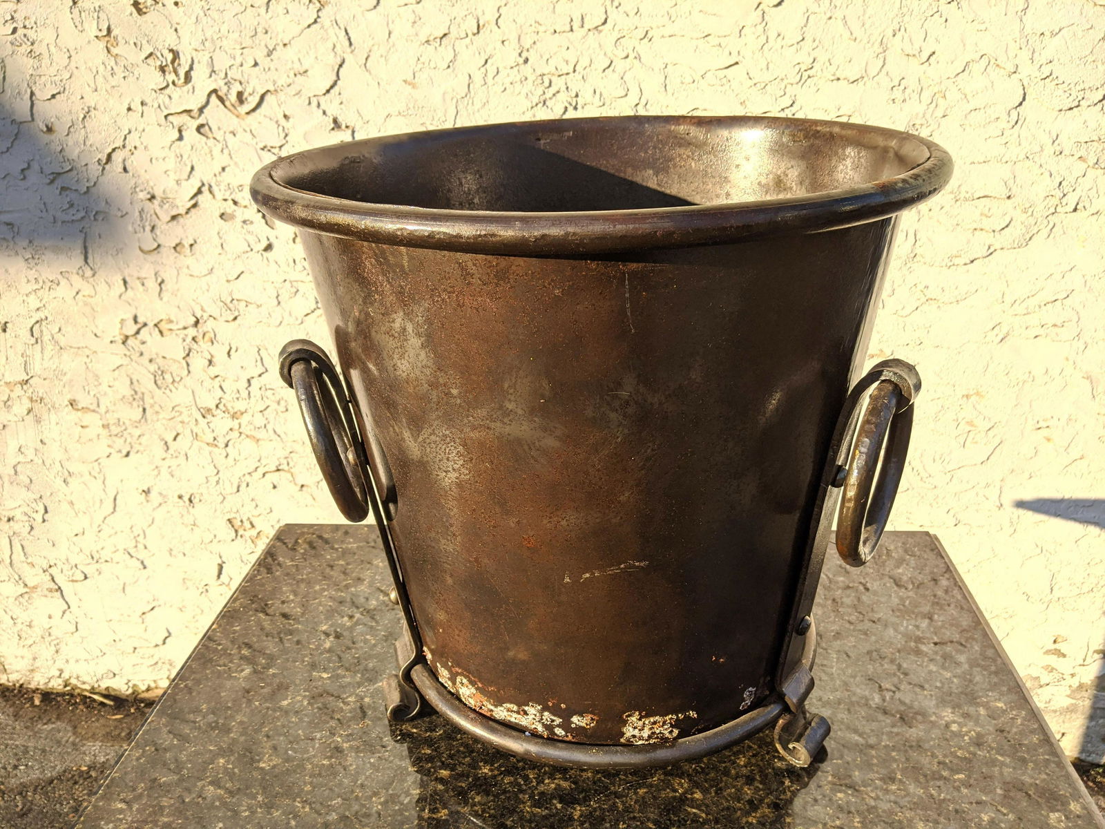 Heavy Iron Garden Bucket Form Planter with Ring Handles (1 of 12)