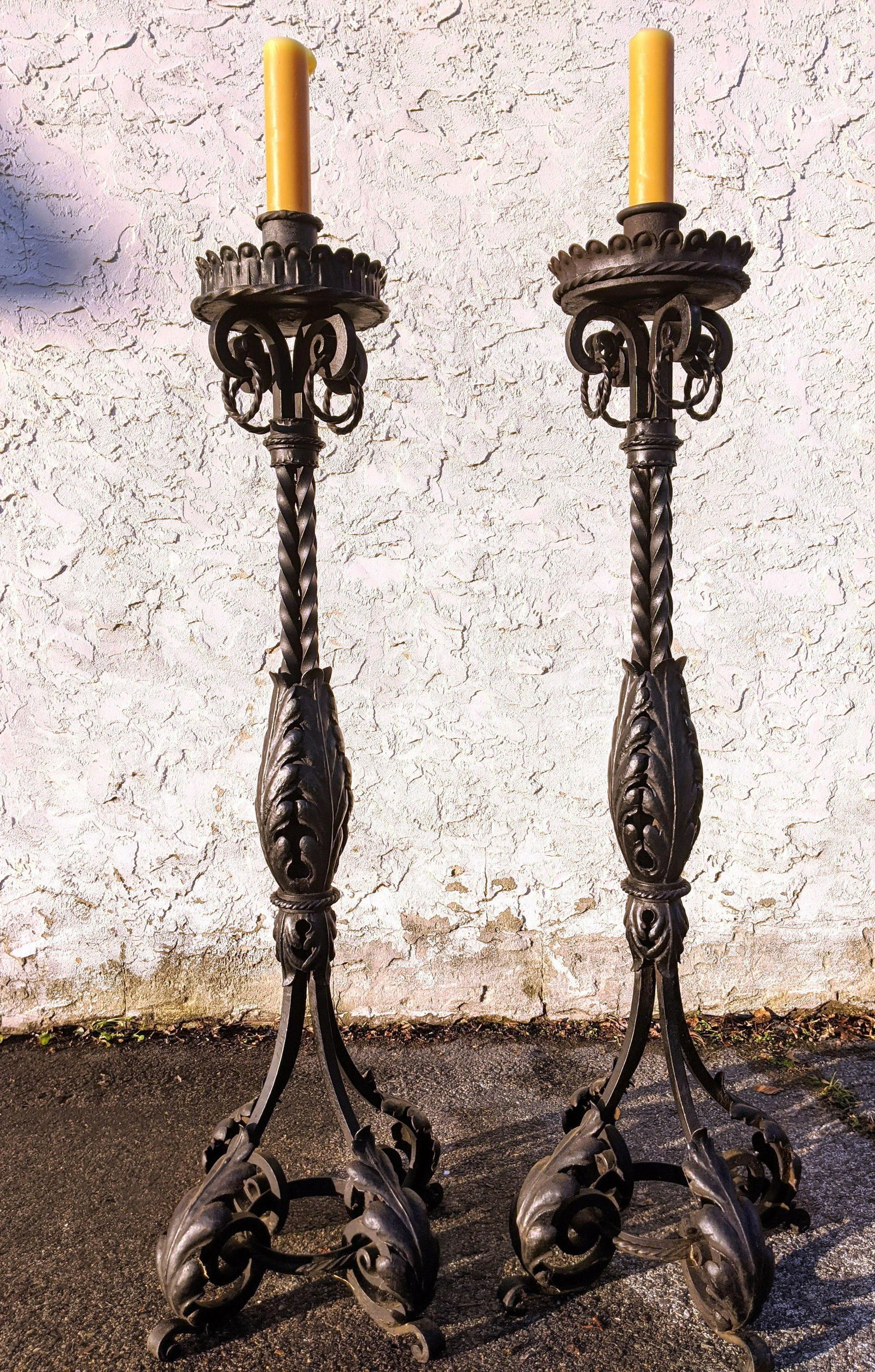 Pair Tall Wrought Iron Pricket Candle Stands Twisted A Dec 10 2020 Uniques Antiques Inc In Pa
