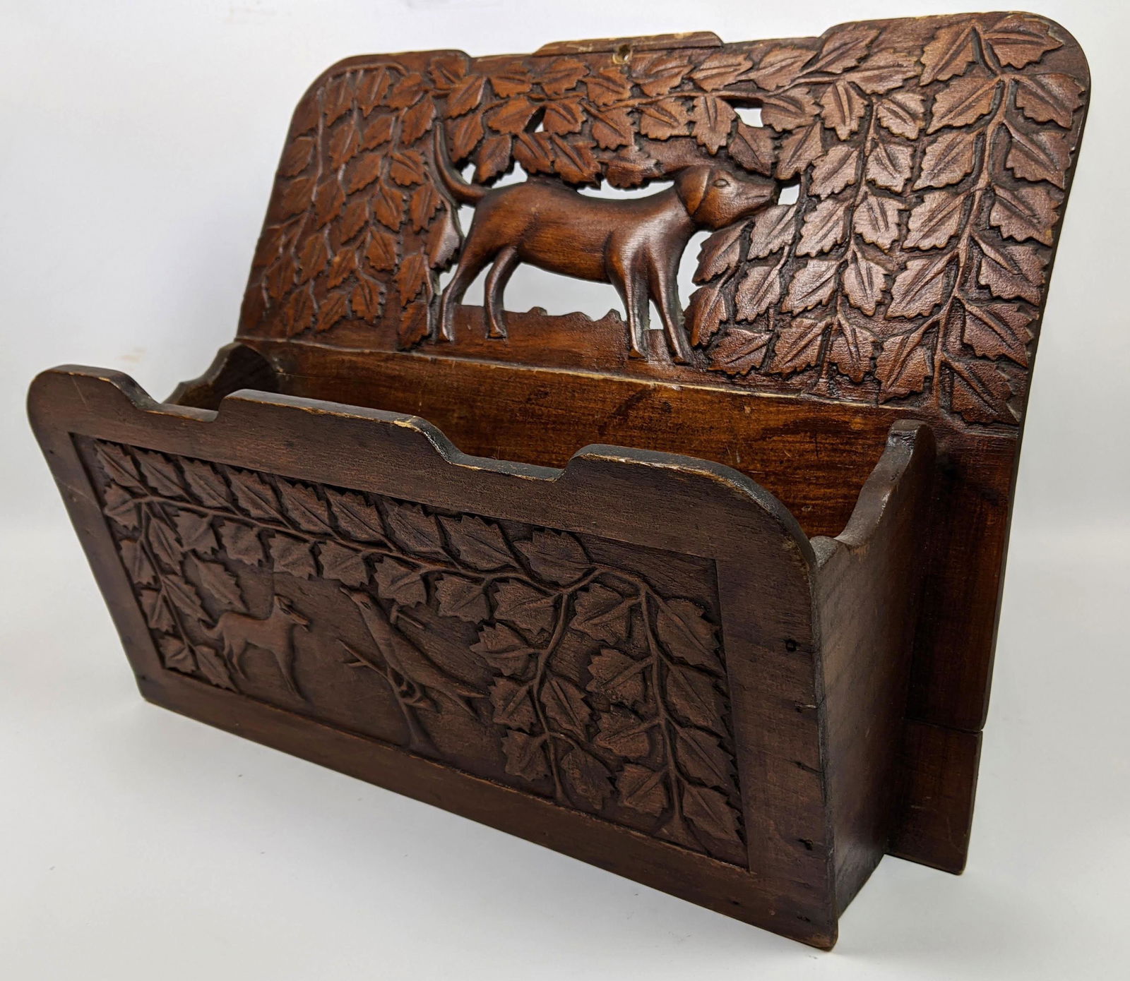 Carved Wood Magazine Paper Holder Rack.  Carved with do (1 of 10)