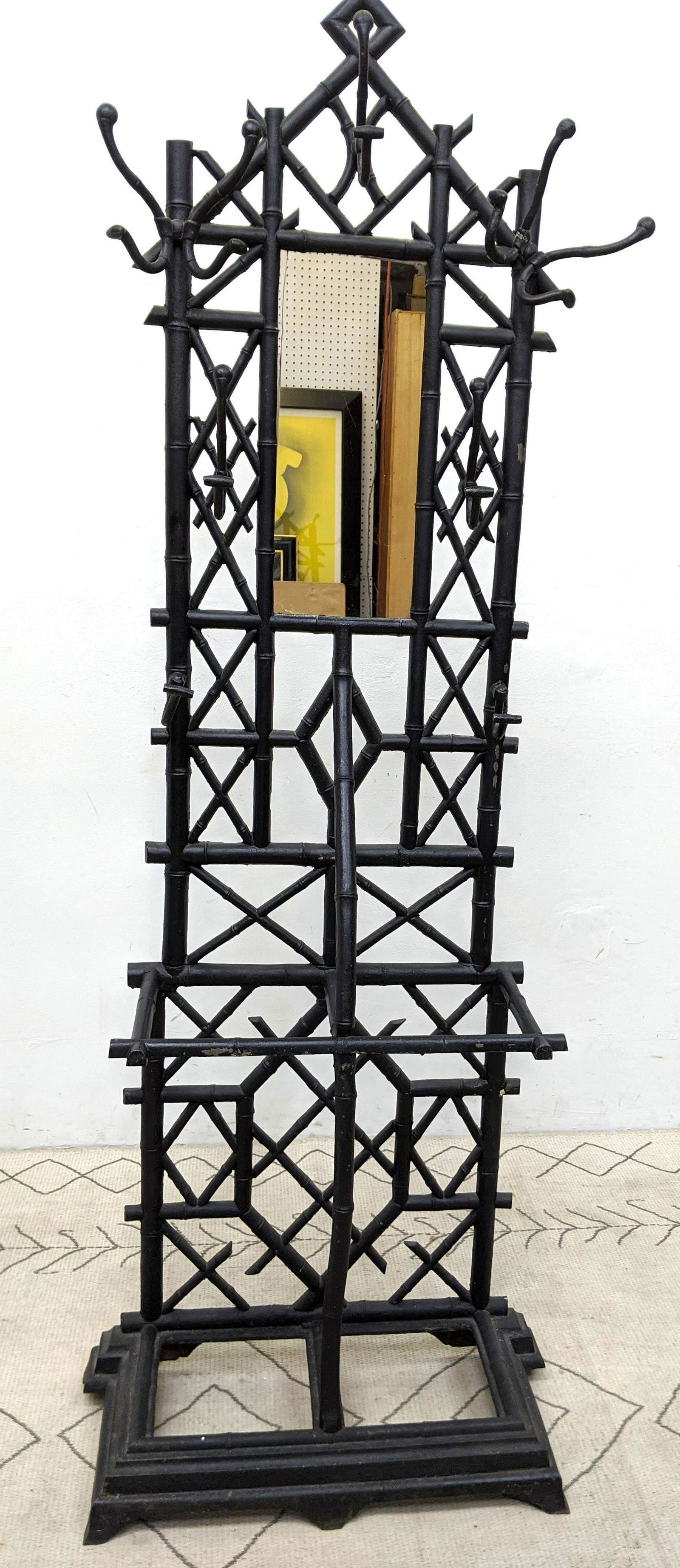 Faux Bamboo Iron Hall Tree Coat Rack with Mirror. (1 of 15)