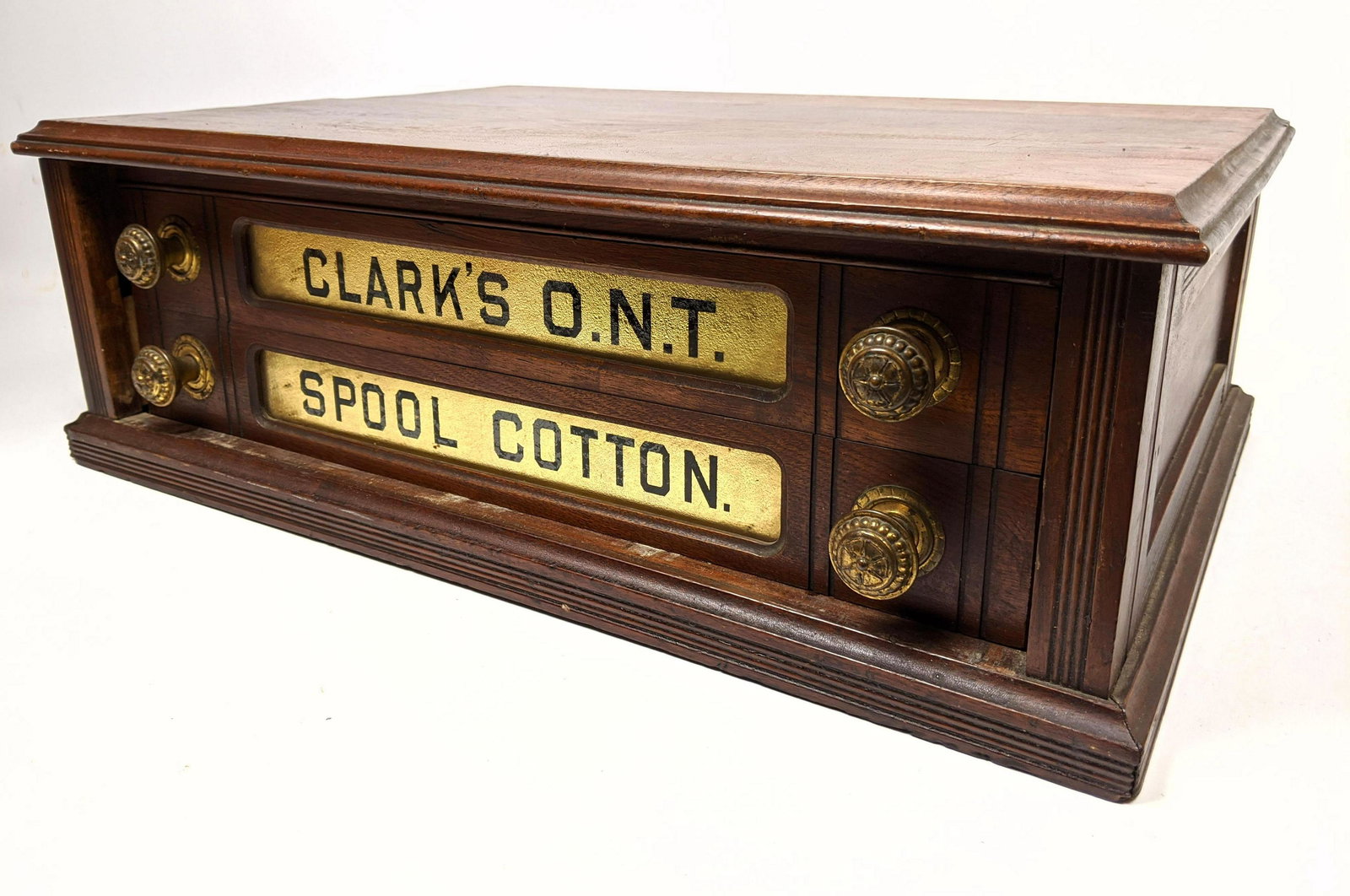 Victorian 2 Drawer Spool Cabinet. Clark's. Metal pulls. (1 of 14)