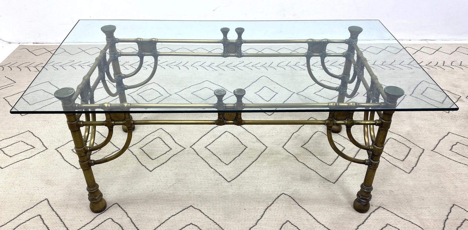 Aesthetic Movement Brass and Glass Table. Heavy Brass C (1 of 6)