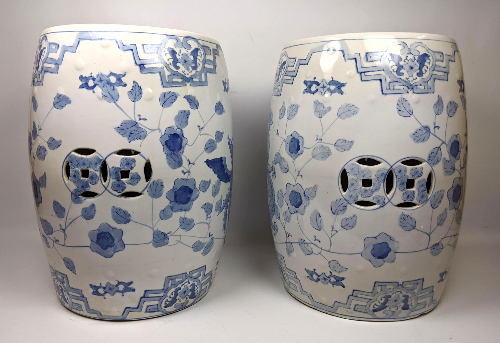 Pair Chinese Blue and White Garden Stool Tables. (1 of 11)