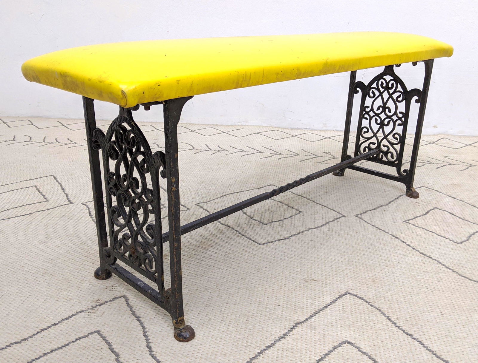 Antique Wrought Iron Long Bench.  Decorative sides. (1 of 9)