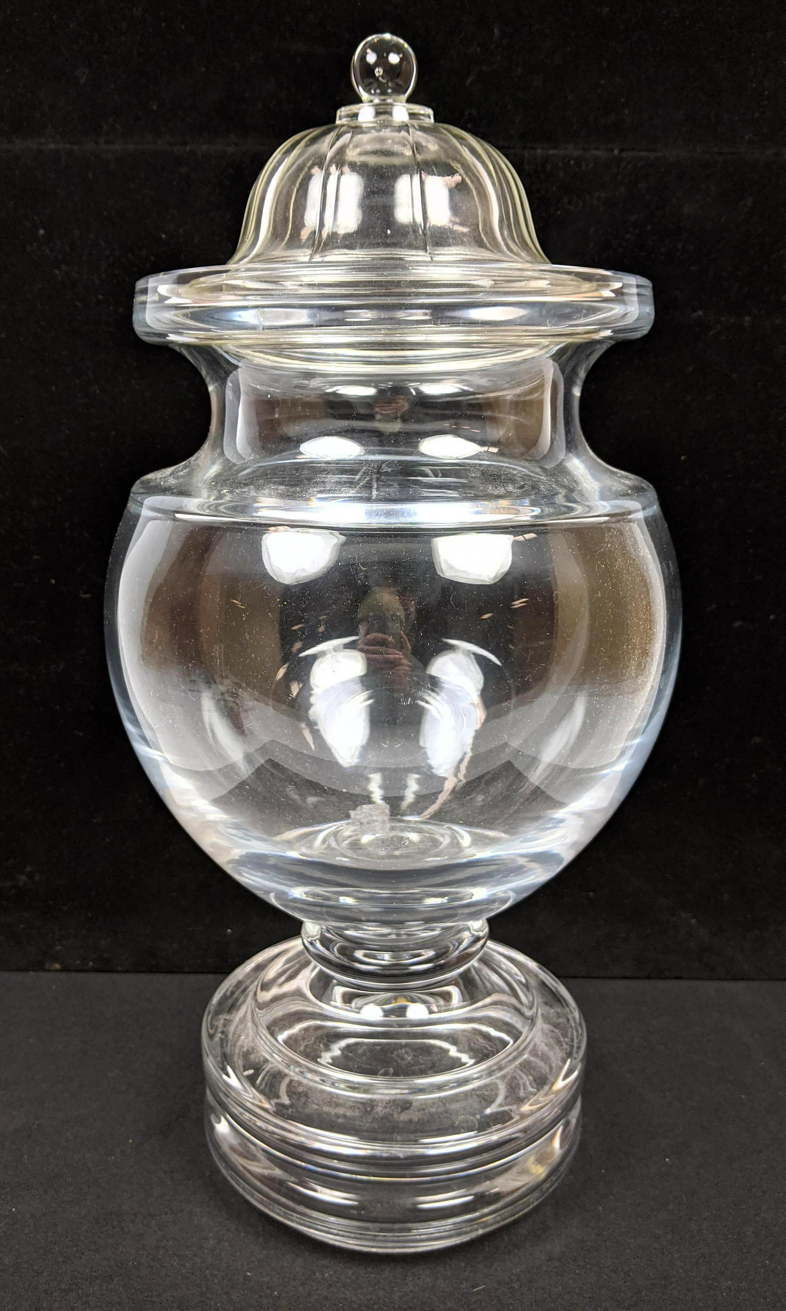 Vintage Glass Apothecary Jar with Lit. Apothecary Top.: Vintage Glass Apothecary Jar with Lit. Apothecary Top. -- Dimensions: H: 16.5 inches: W: 8 inches: D: 8 inches ---