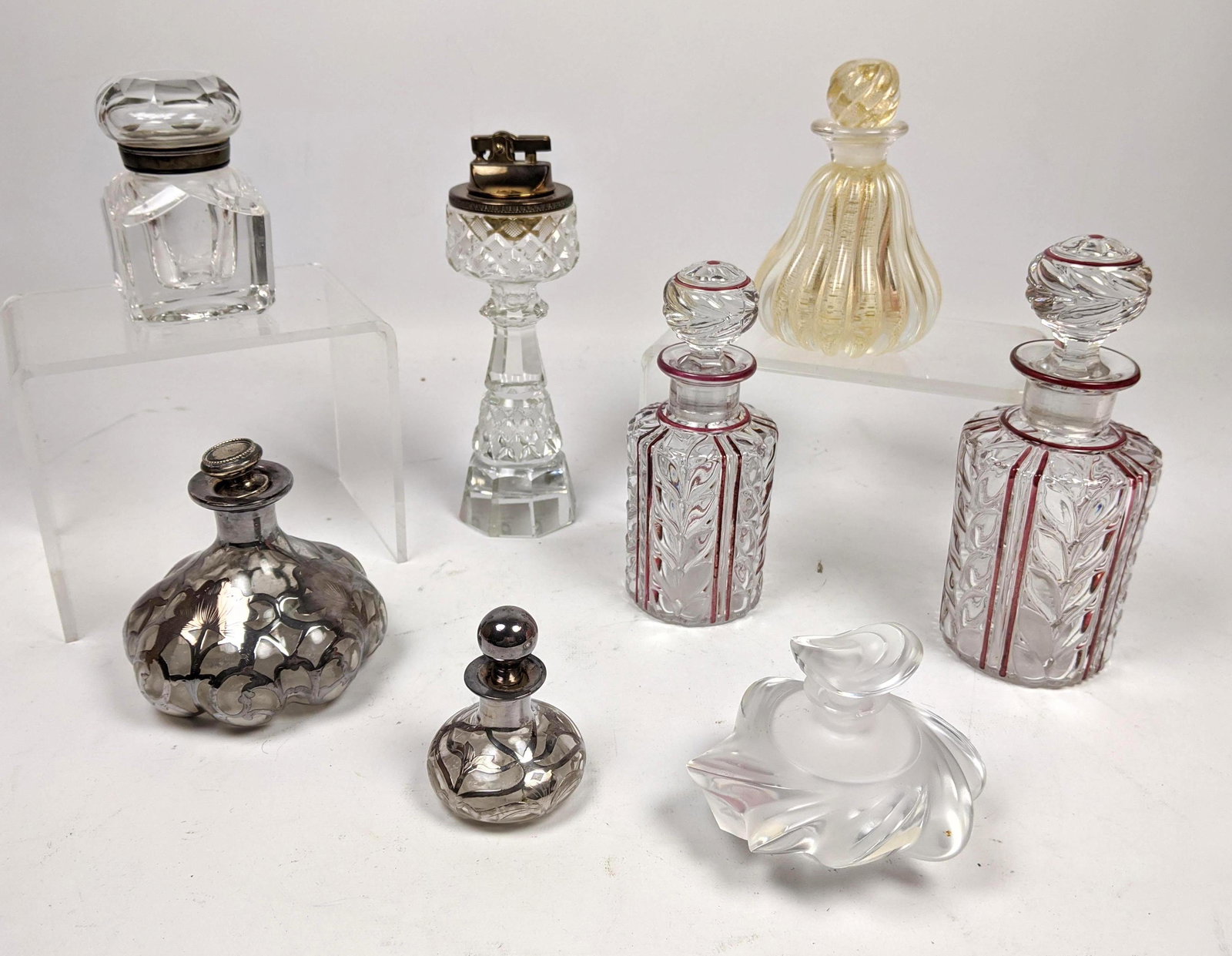 8pcs Vintage Glass. Perfume Bottles, Stand Lighter, Ste (1 of 18)
