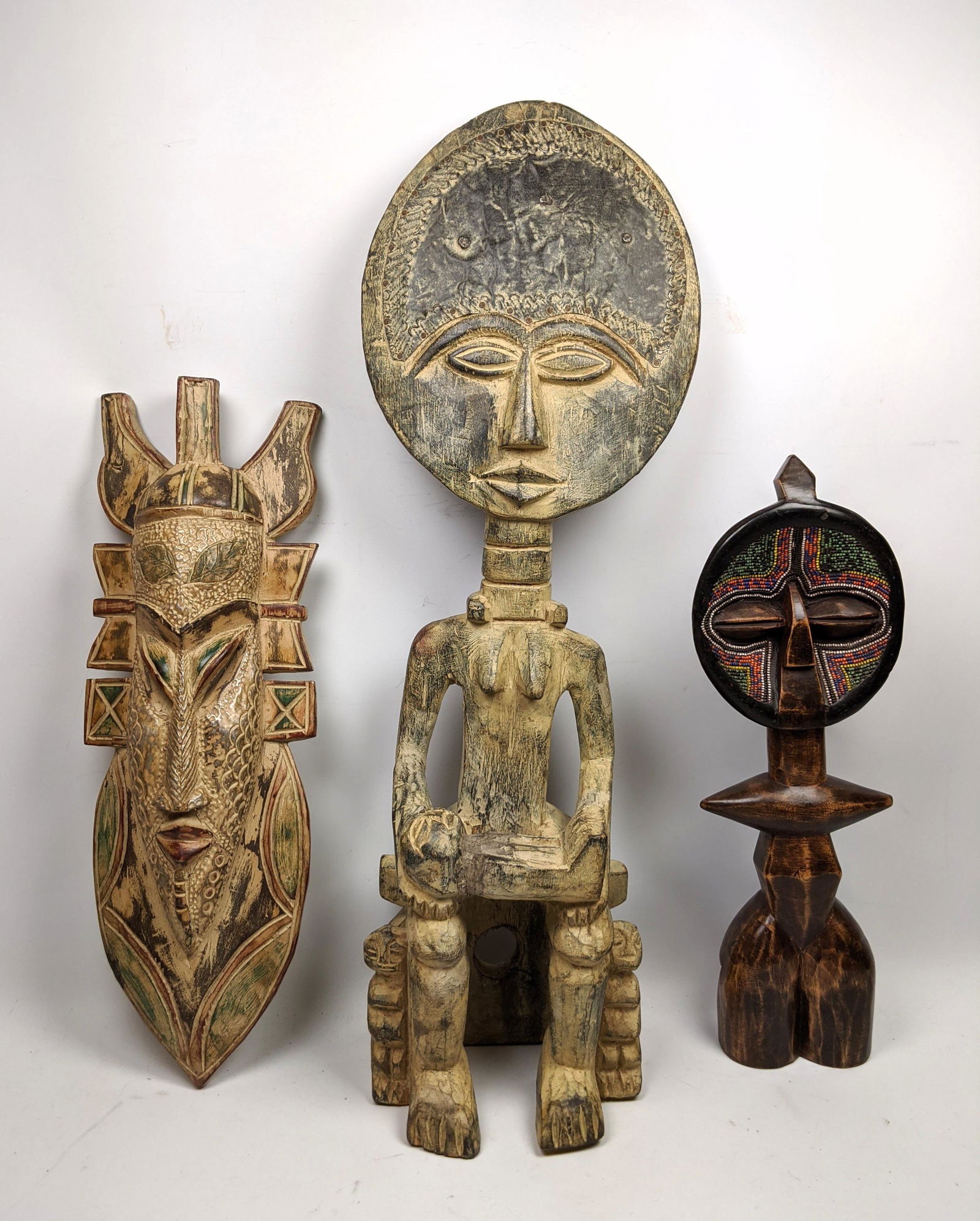3pcs African Carved Objects Figures and a Mask. (1 of 20)