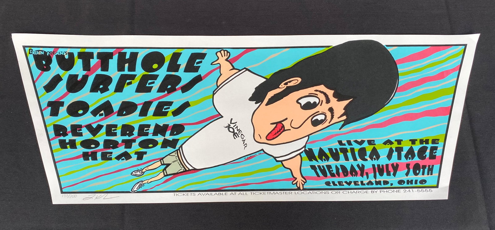 Butthole Surfers. Concert Poster Toadies. Reverend Hort: Butthole Surfers. Concert Poster Toadies. Reverend Horton Heat. July 30 Cleveland Ohio at the Nautica Stage Artist Signed and Numbered -- Dimensions: H: 33 1/2 x 12 1/2 inches --- Bidding note: We wil